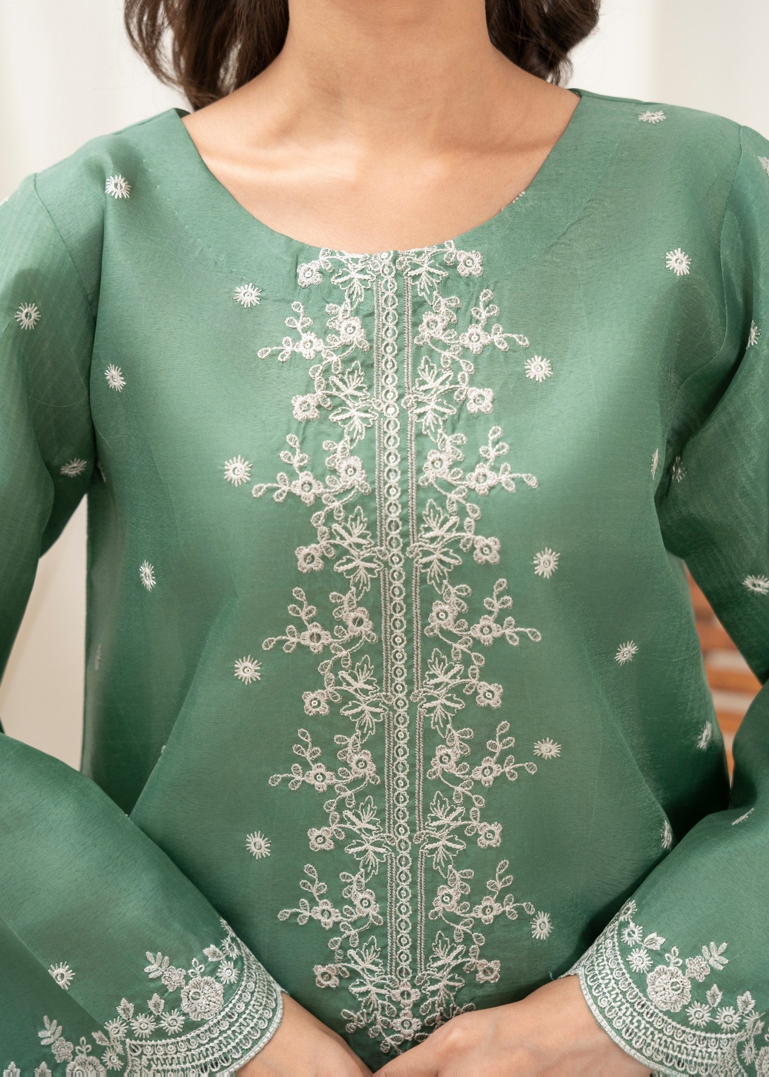 kattan silk Kurta Set in Jungle green