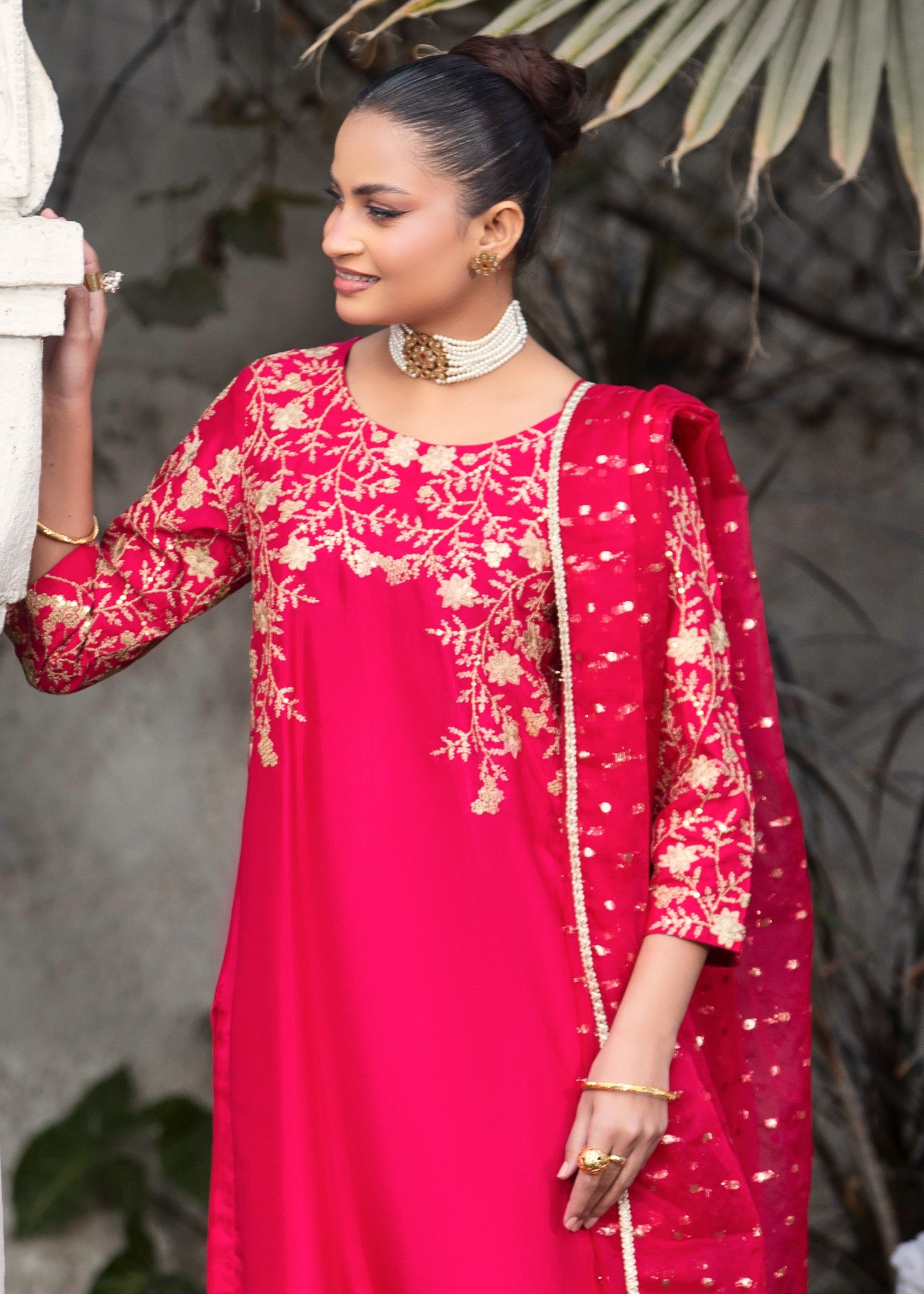tussar silk Kurta Set in Raspberry pink