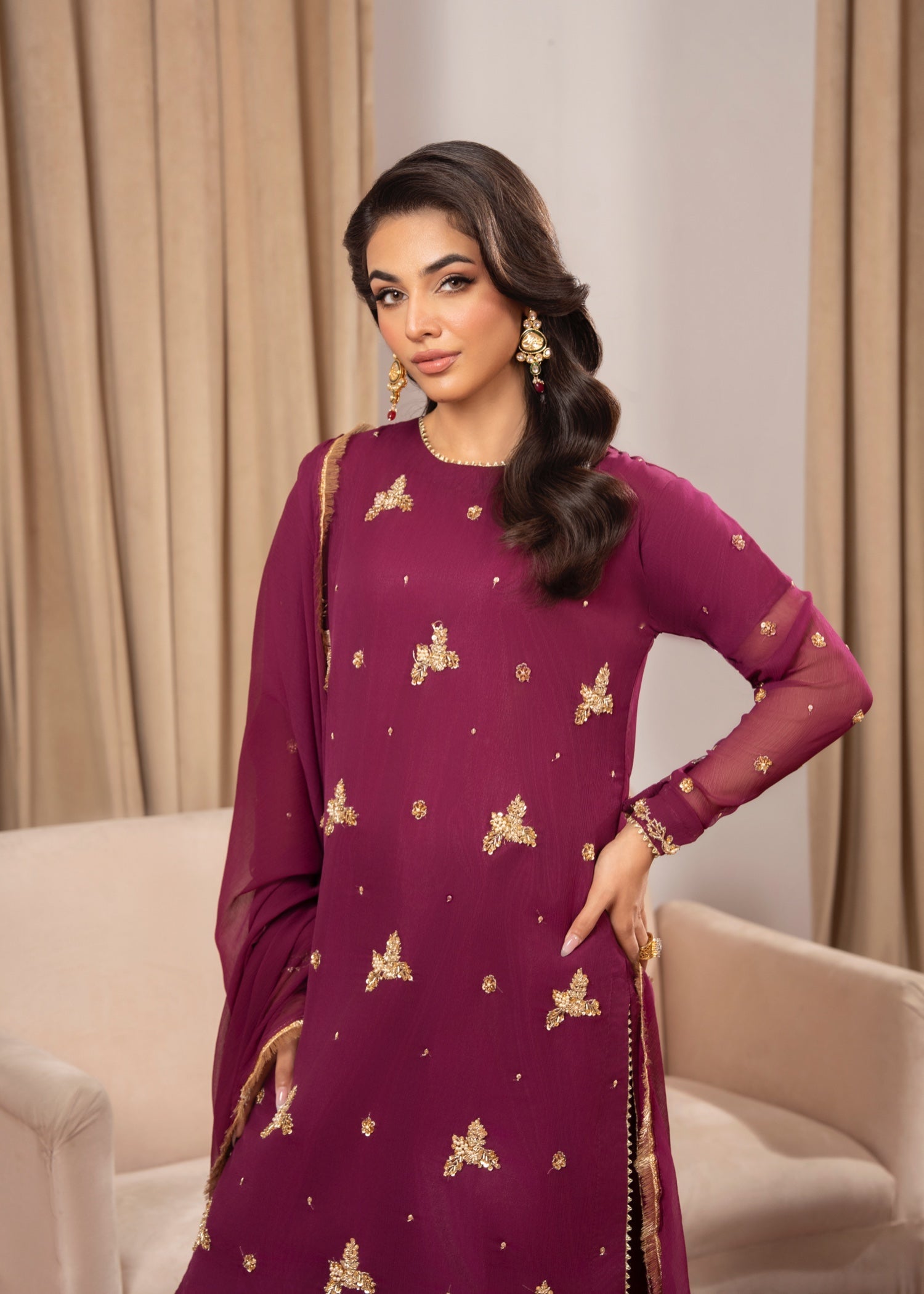 chiffon Sharara in Dark raspberry