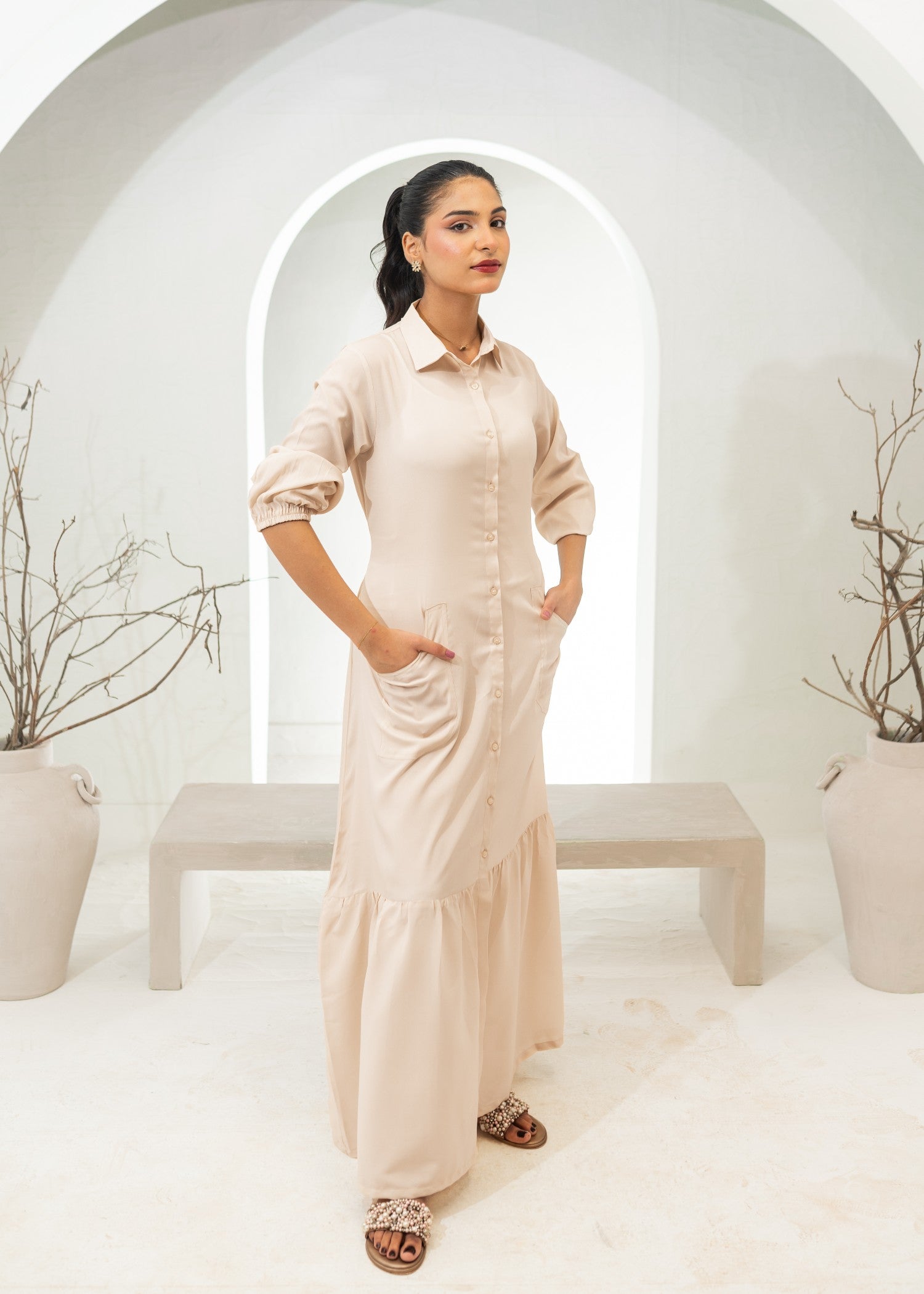 polyester crepe Dress in Cream