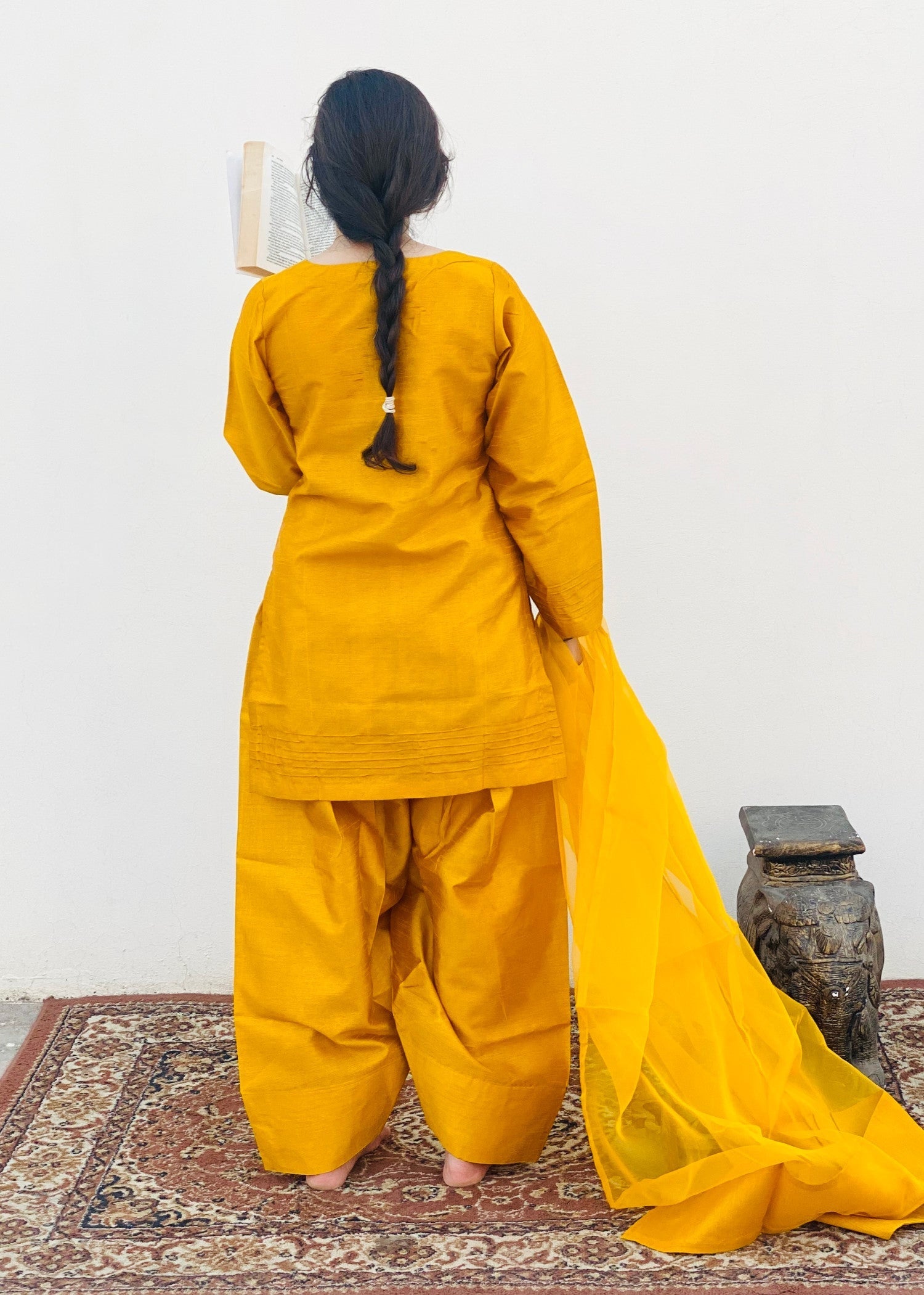 raw silk Kurta Set in Mustard