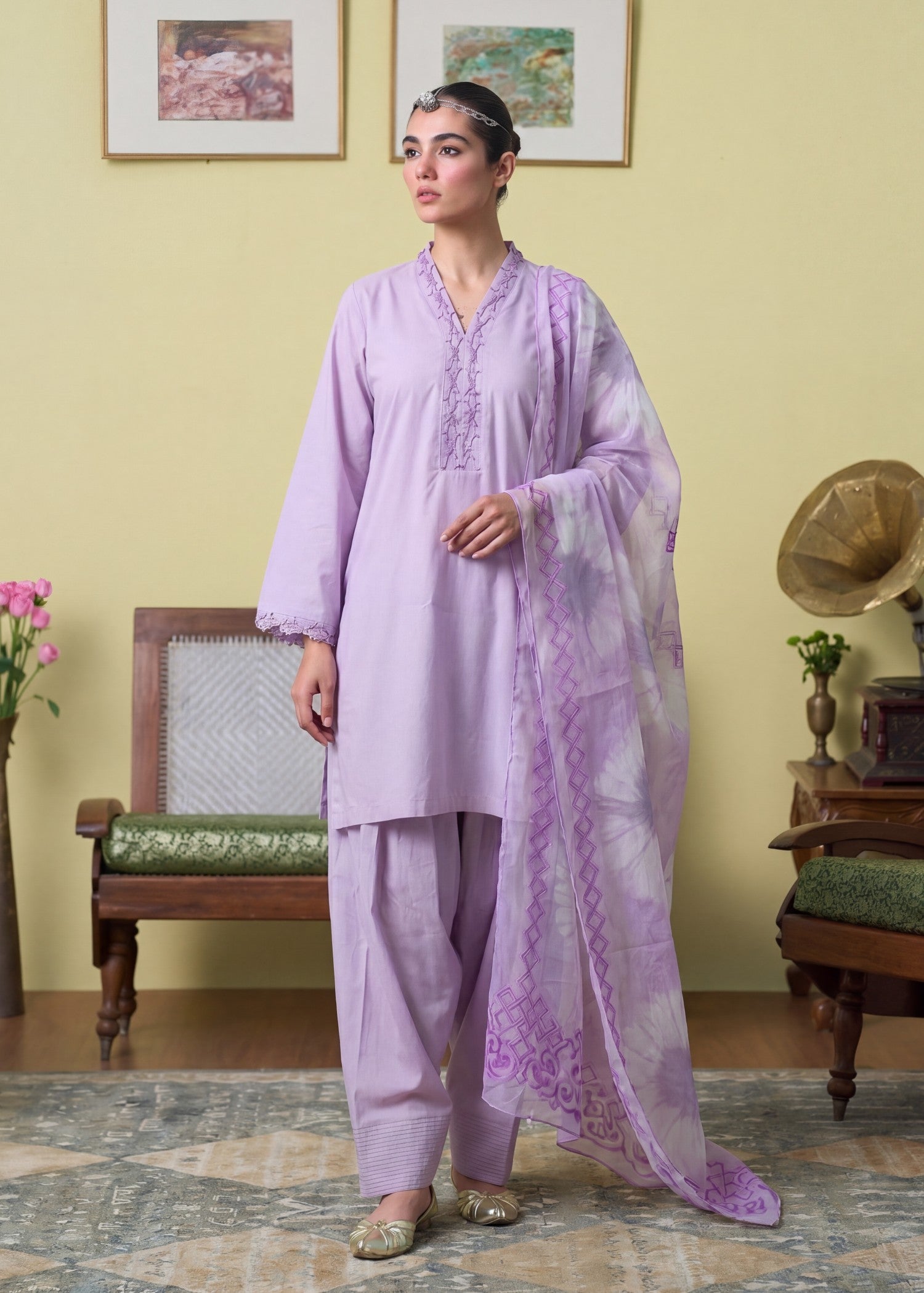 lawn Kurta Set in Violet