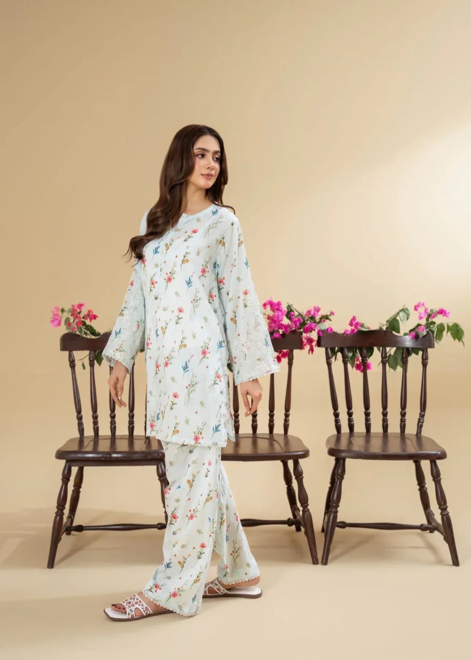 lawn Kurta Set in Light cyan