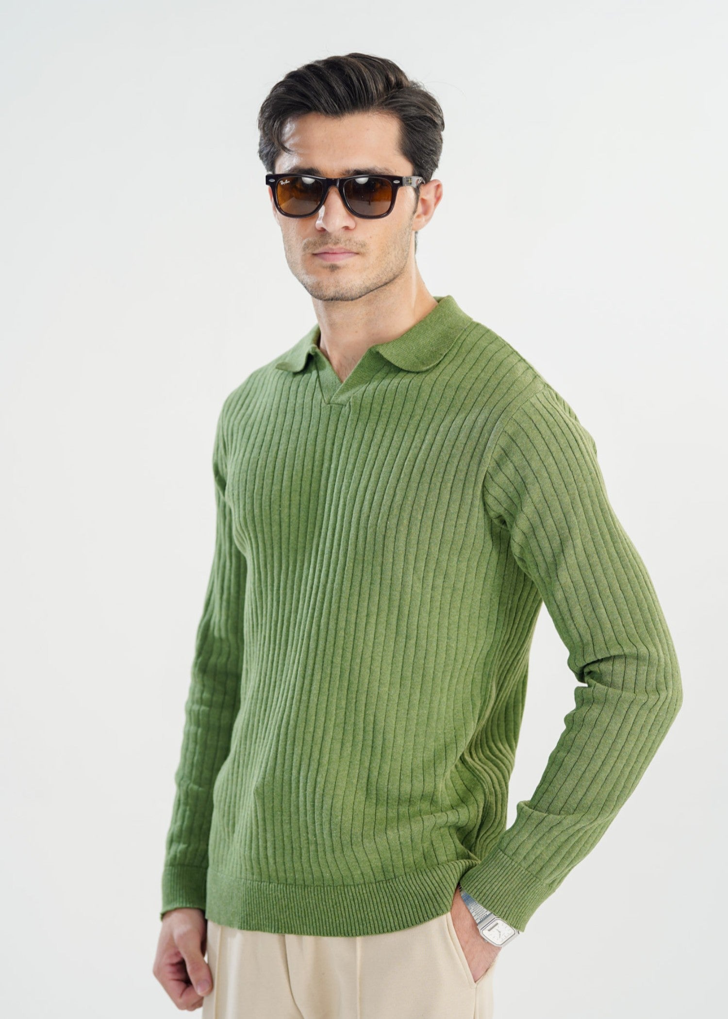 jersey knit Polo Shirt in Olive green