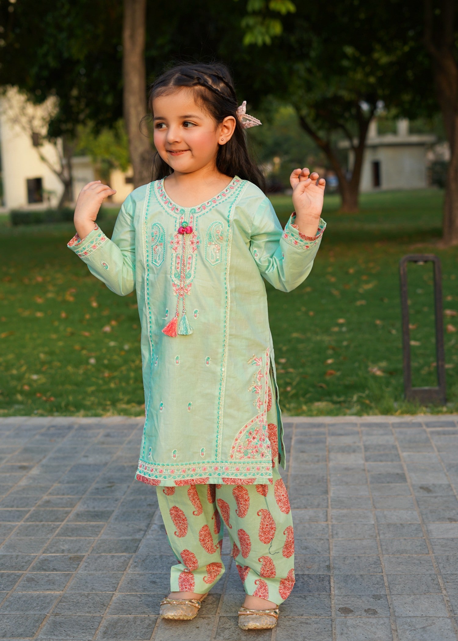 cotton Kurta Set in Pastel green