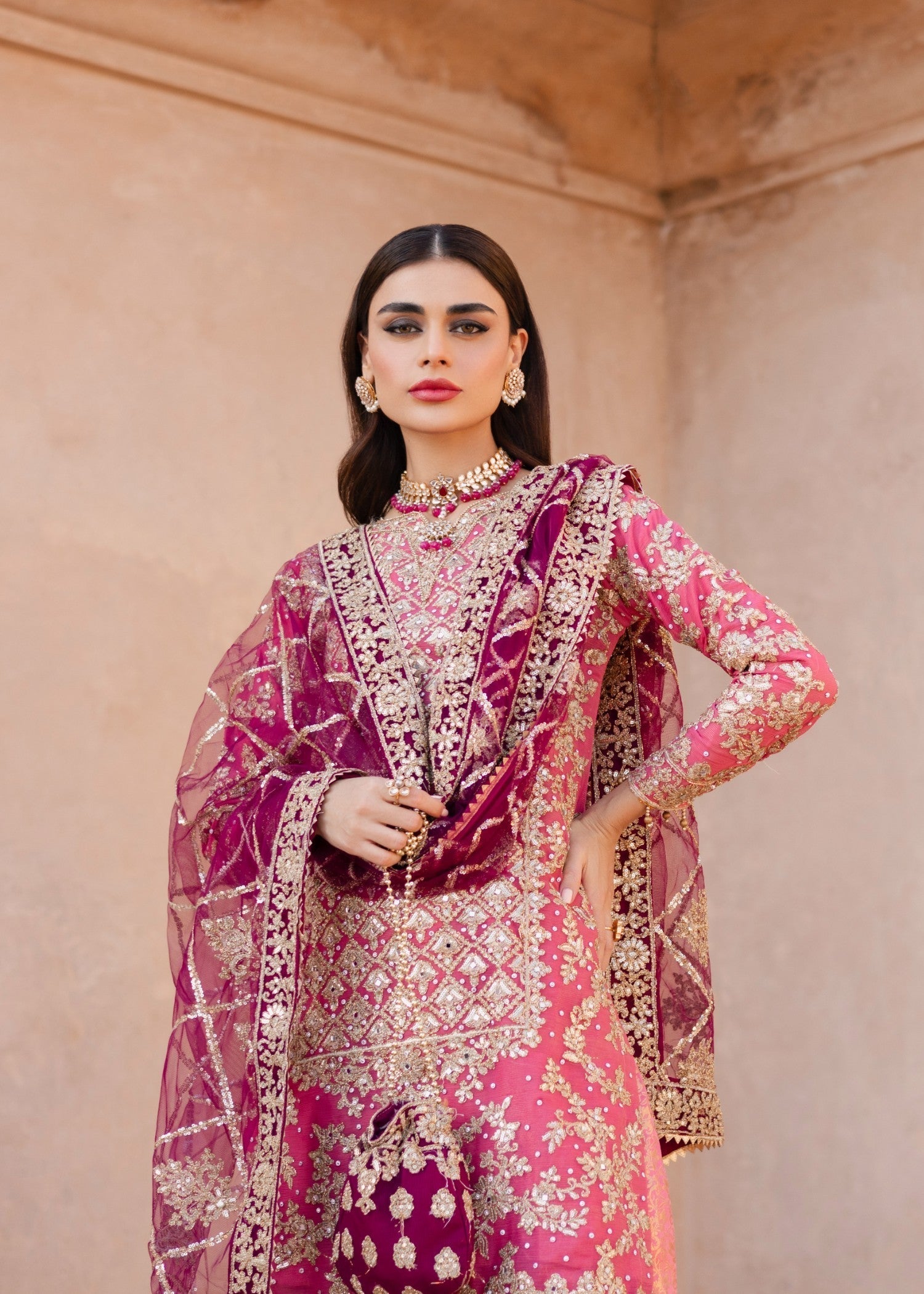 chiffon Gharara in Coral pink