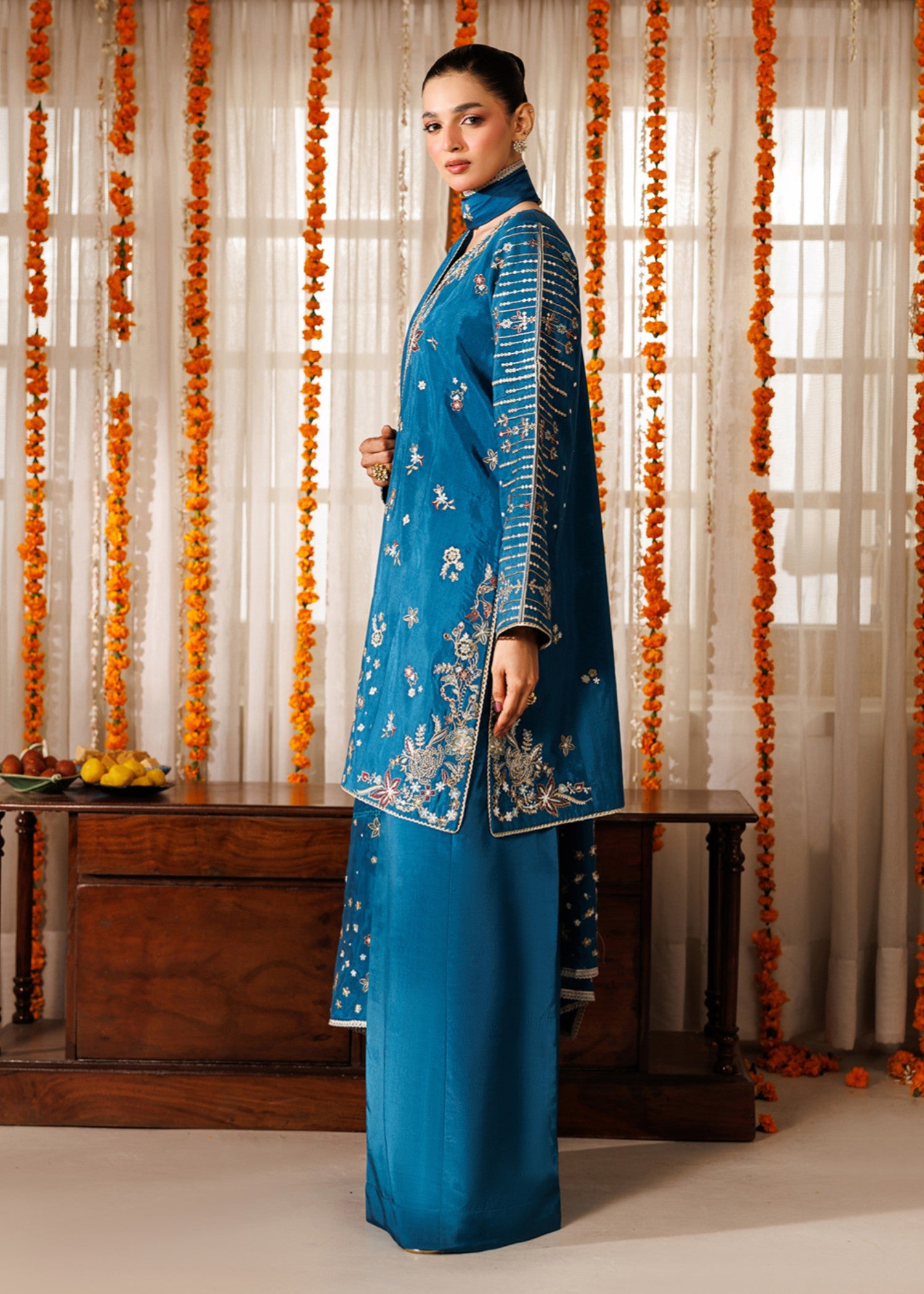 raw silk Kurta Set in Royal blue