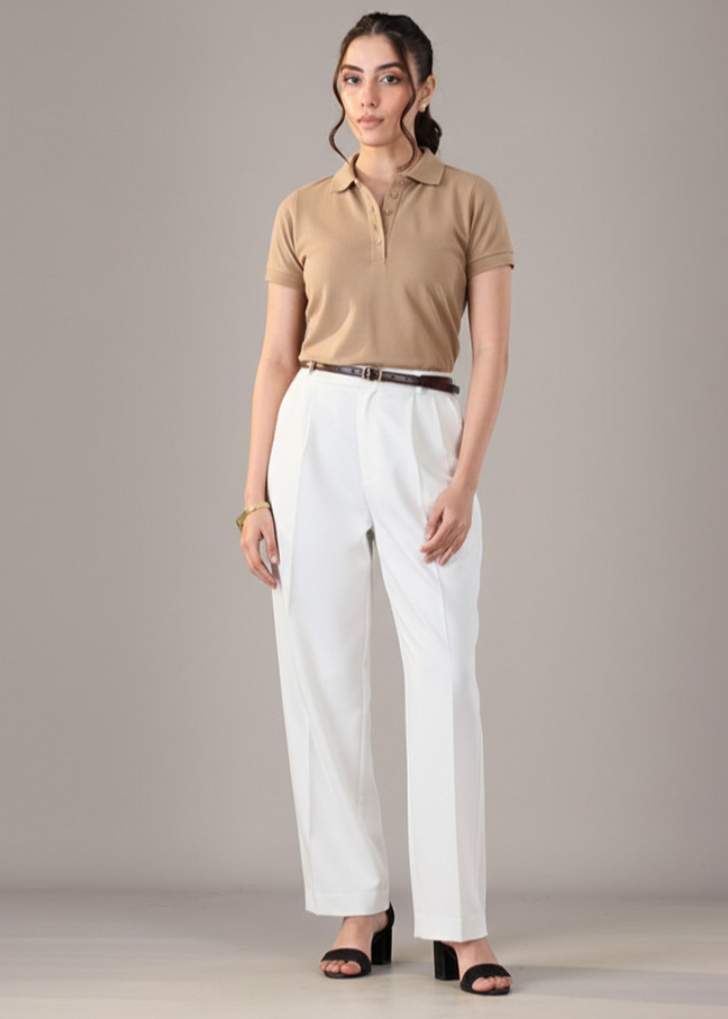 cotton Polo Shirt in Camel brown