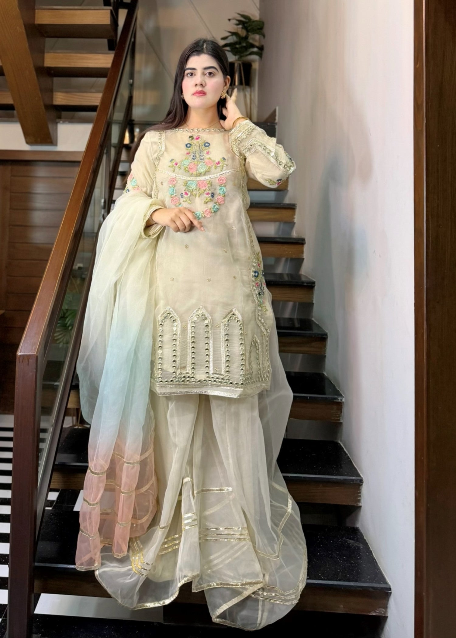 organza Sharara in Ivory