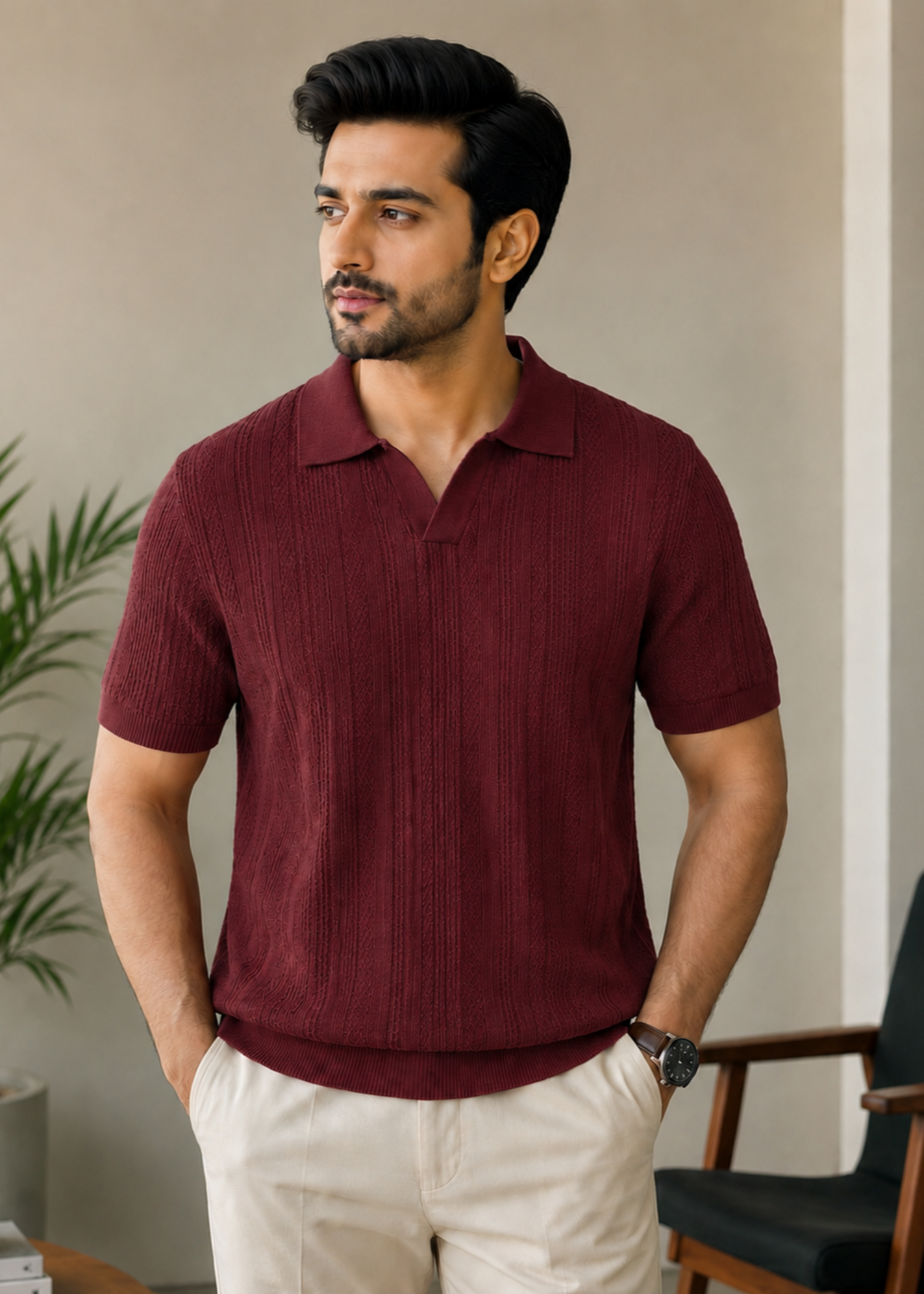 cotton jersey Polo Shirt in Burgundy