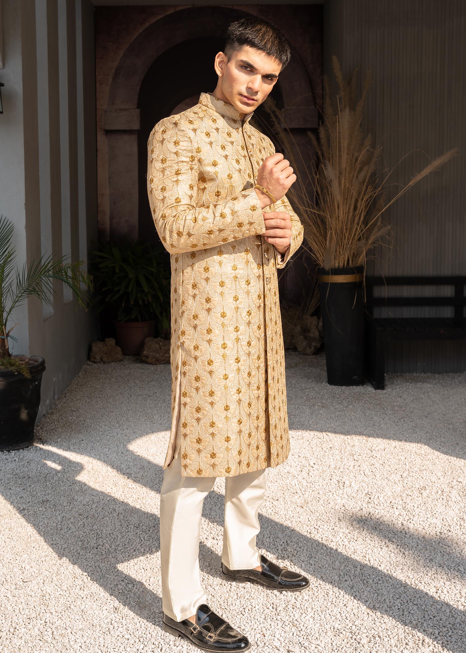 silk Sherwani in Beige