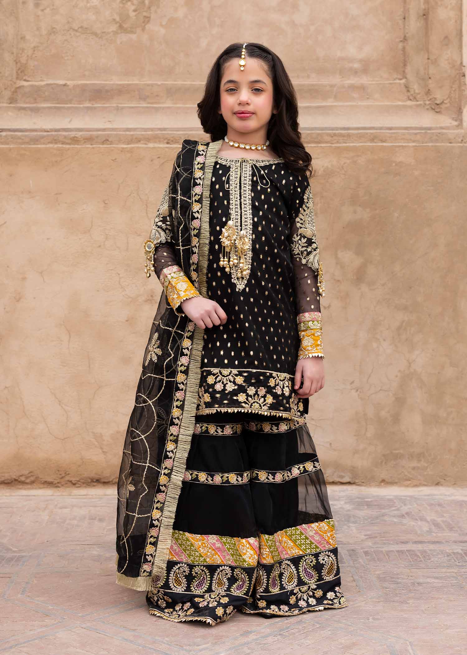 organza Gharara in Black