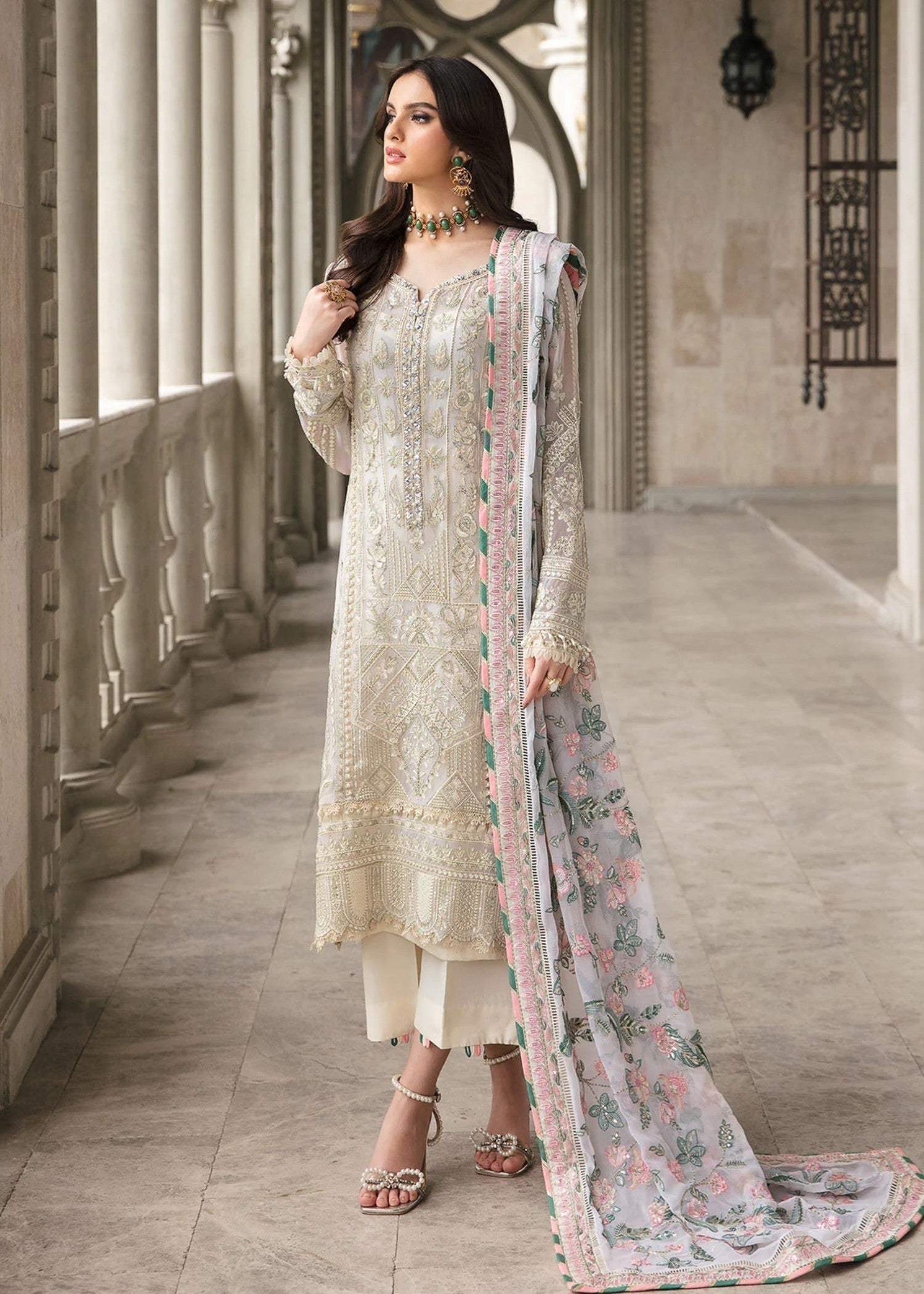 chiffon Kurta Set in Ivory