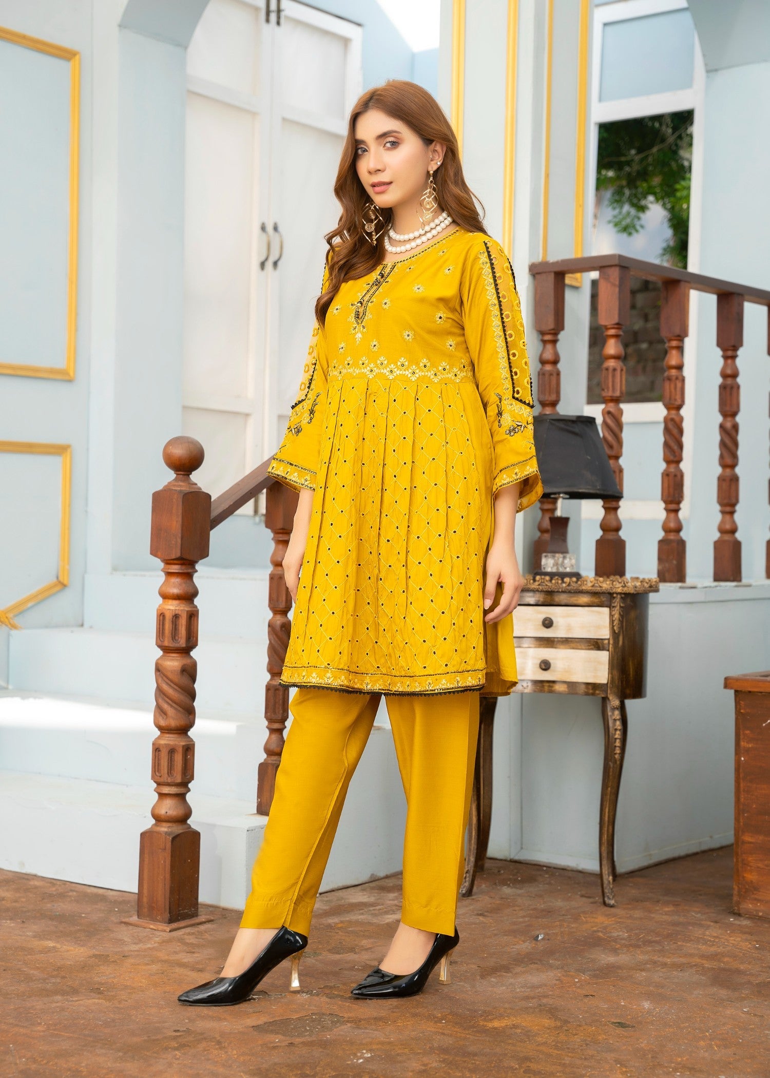 viscose Short Frock in Yellow