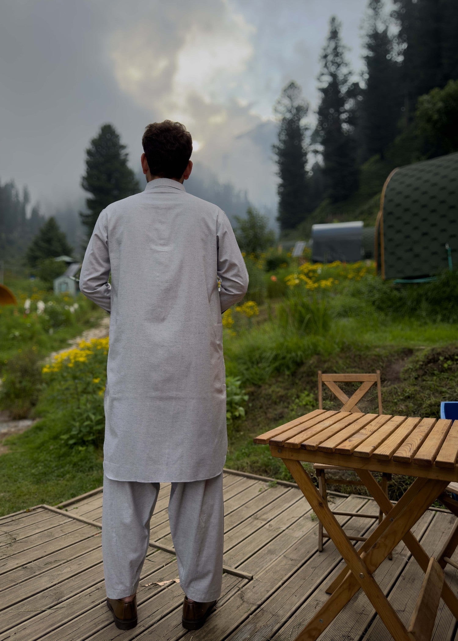 blended karandi Shalwar Kameez in Pastel grey