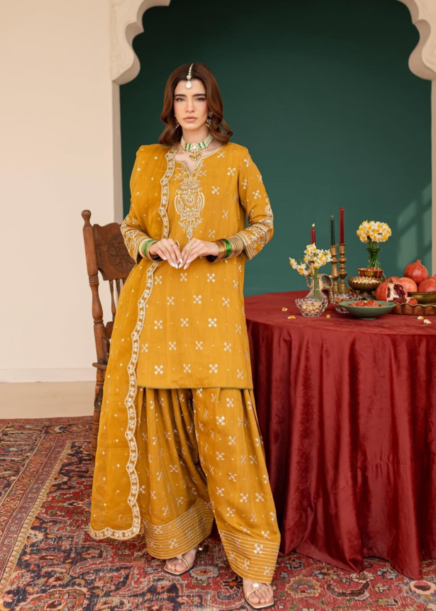 lawn cotton Kurta Set in Saffron