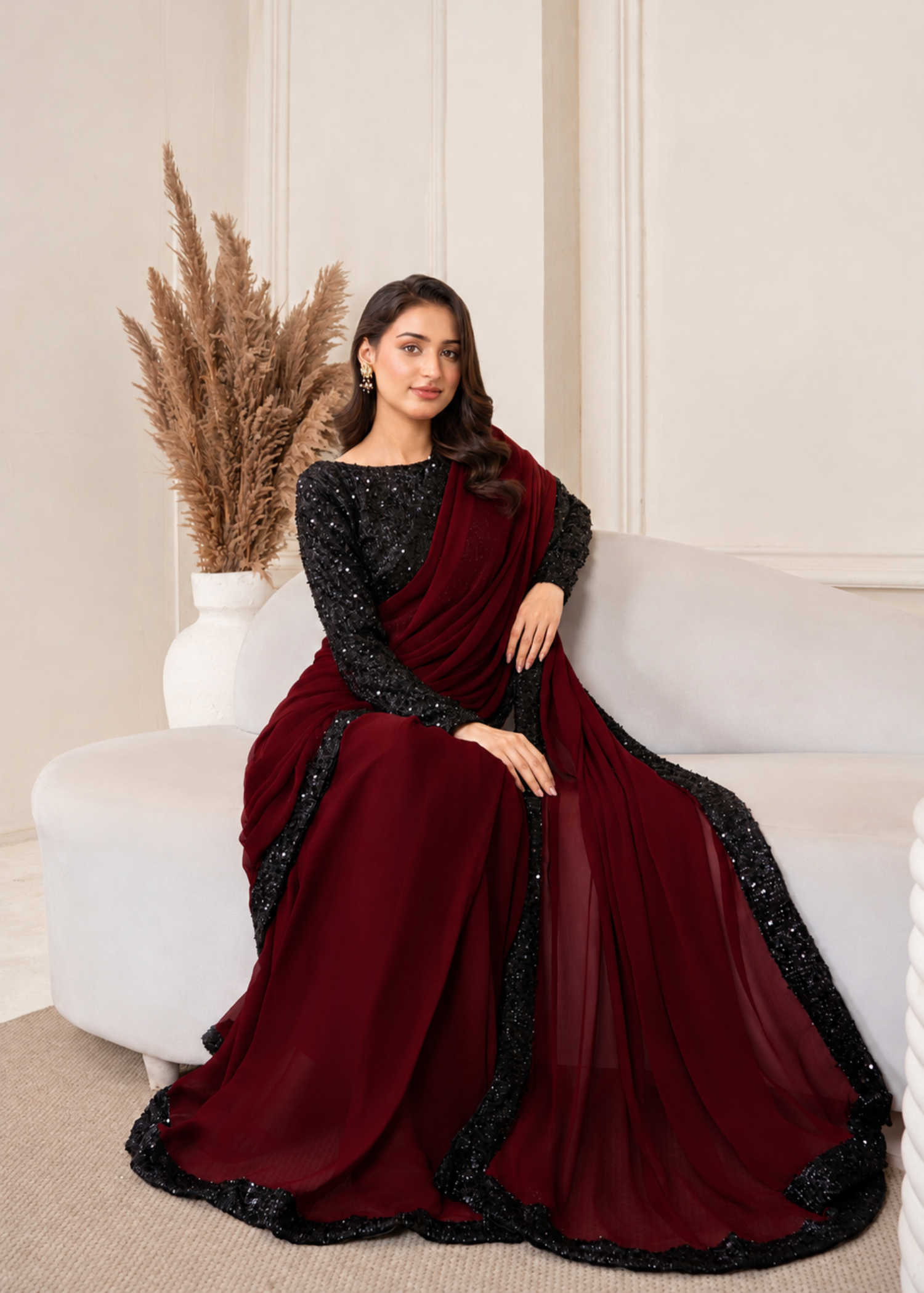 moonlight Saree in Maroon, black