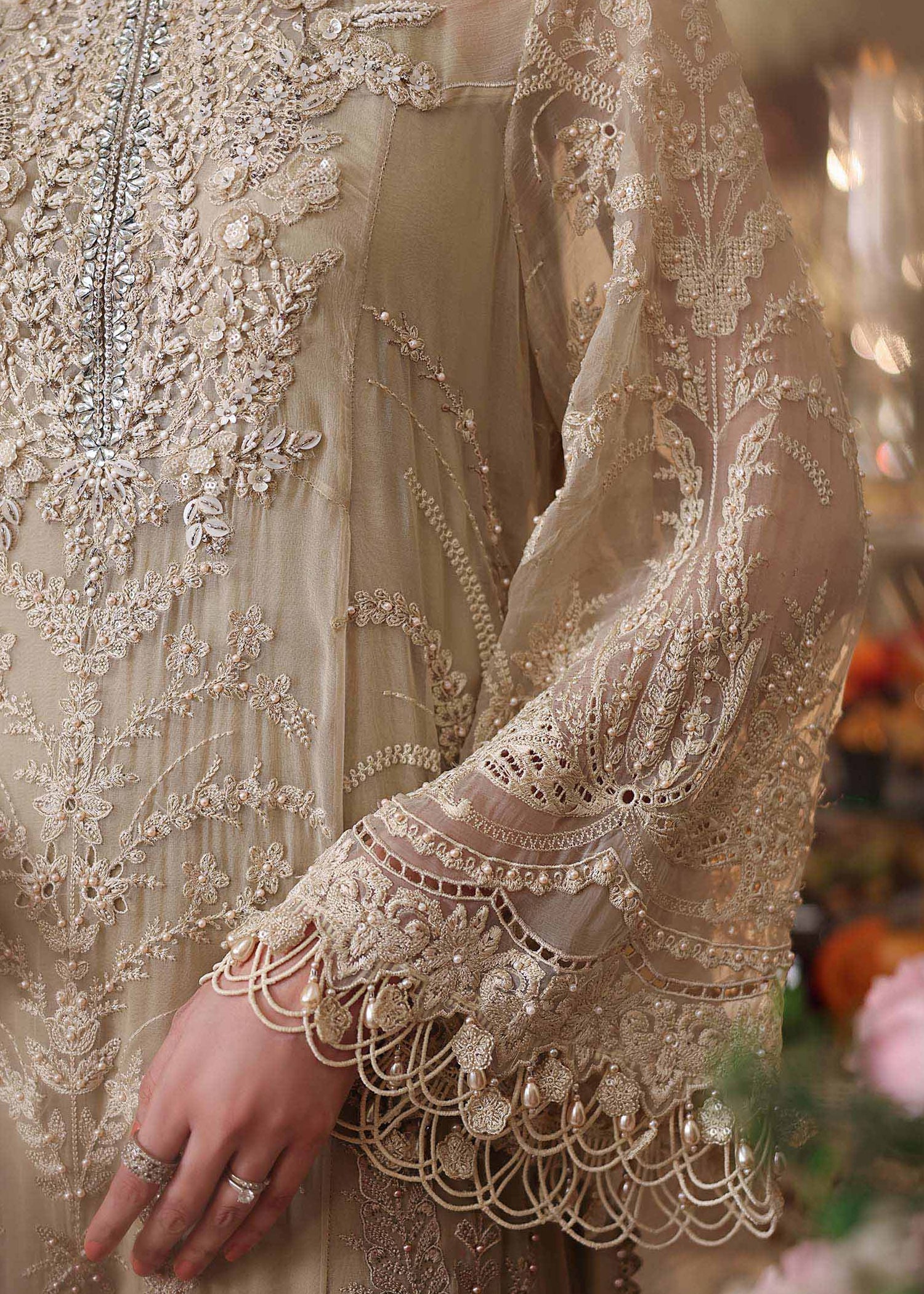 chiffon Unstitched in Coffee brown, ivory