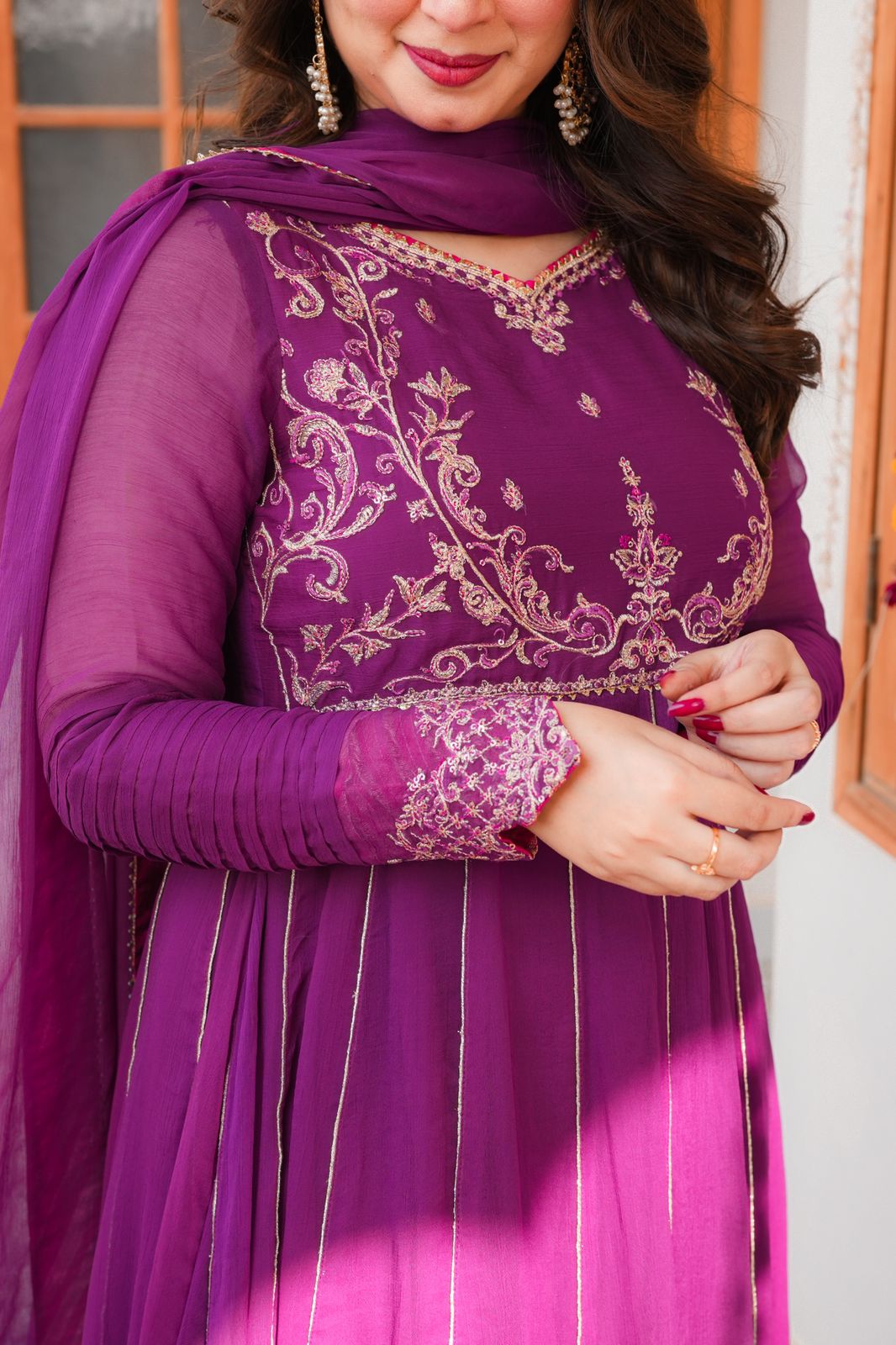 chiffon Pishwas in Purple