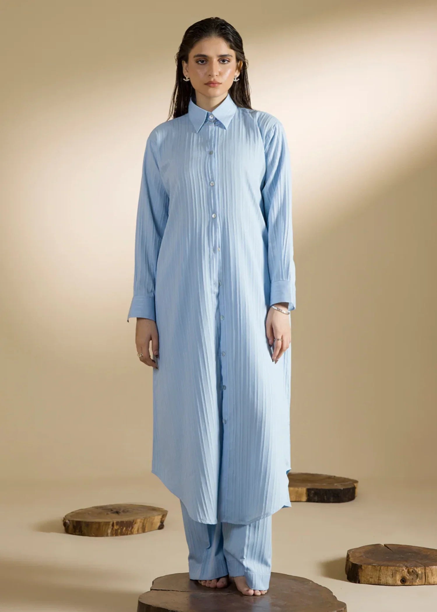textured linen Co Ord Sets in Ice blue