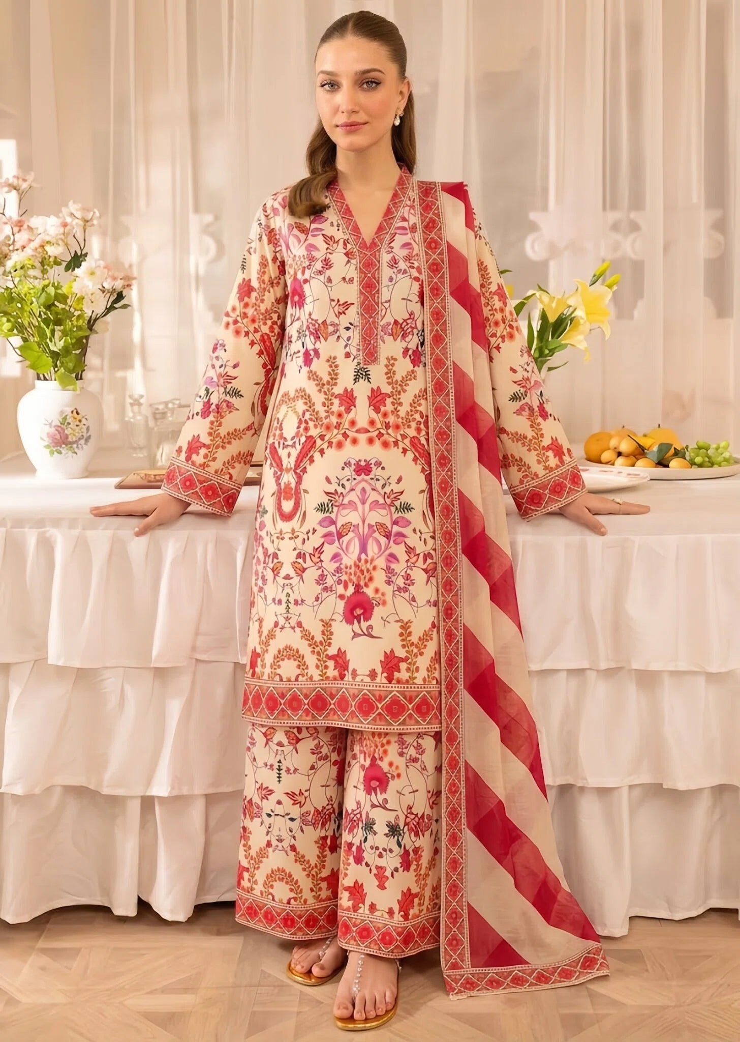 poly silk Kurta Set in Multi