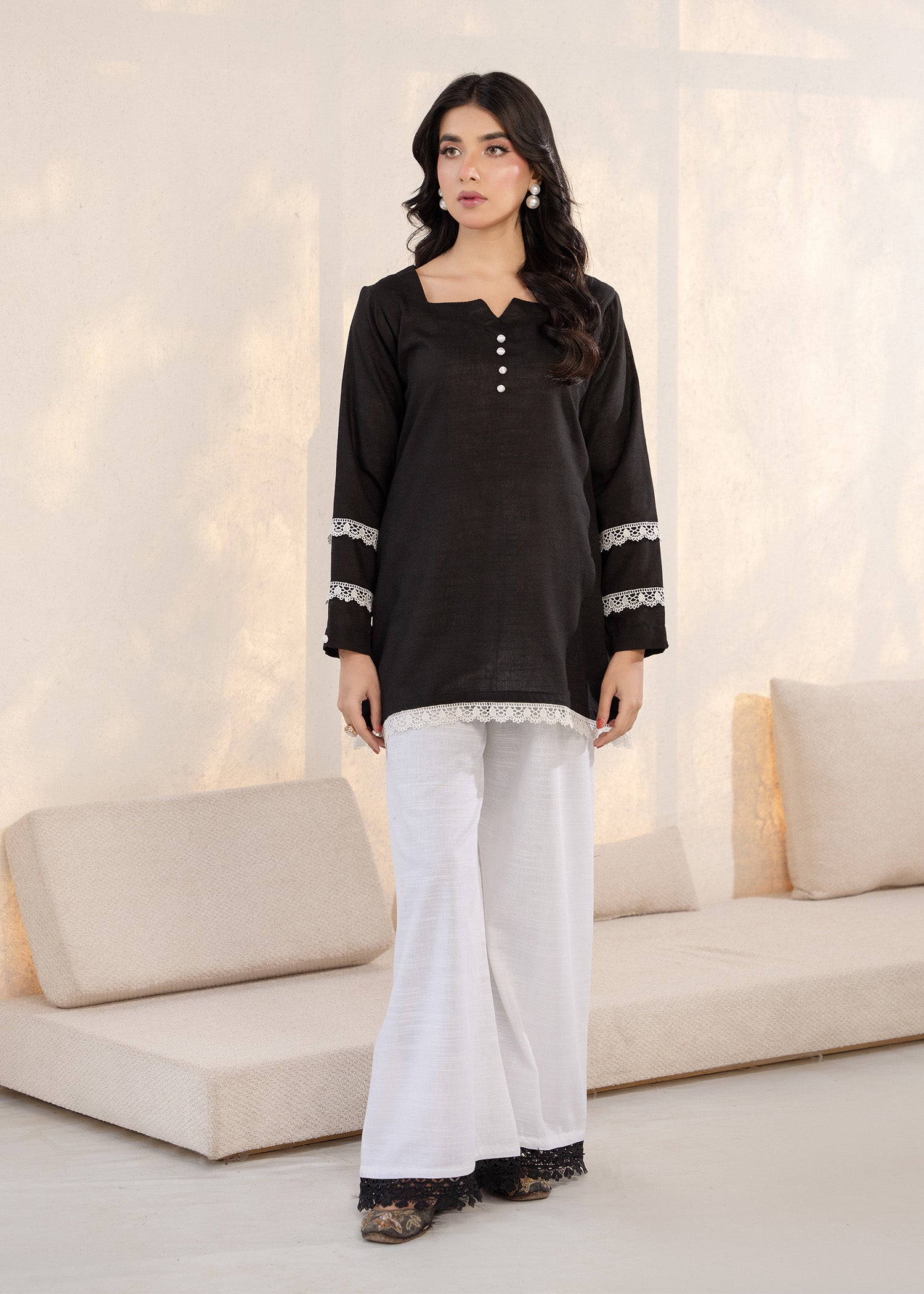wool viscose Kurta Set in Black