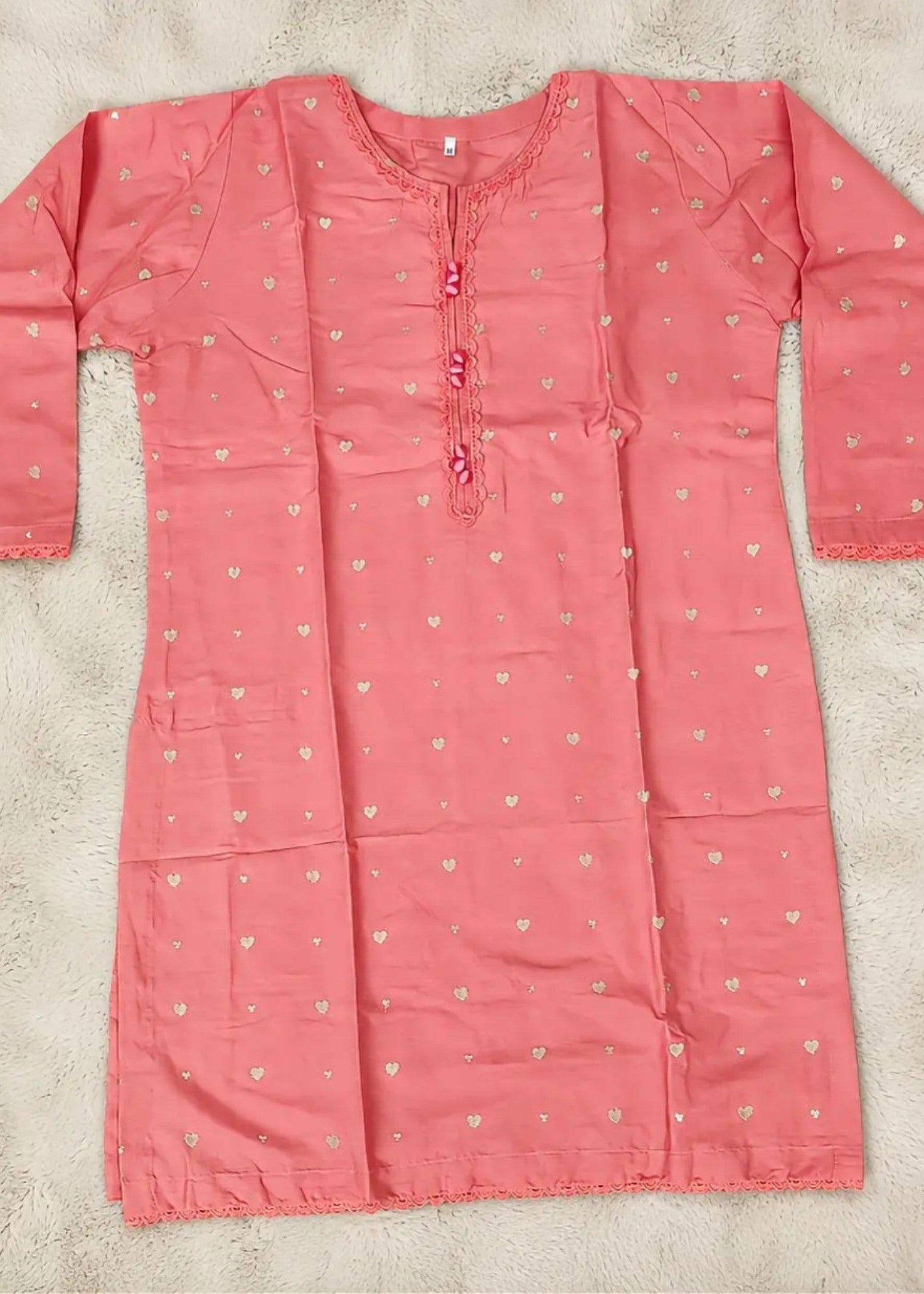 cotton Kurta Set in Coral pink