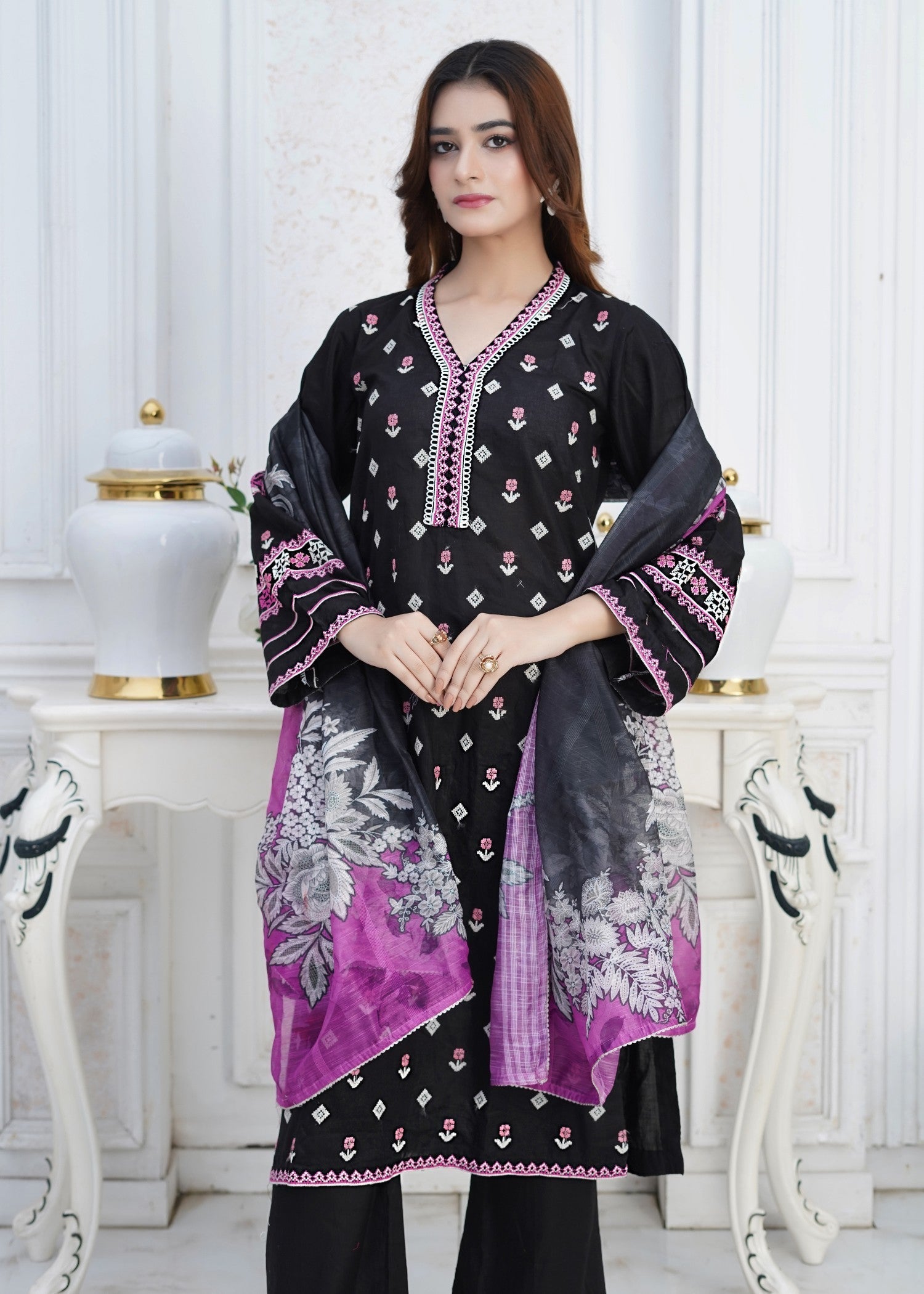 cotton Kurta Set in Jet black