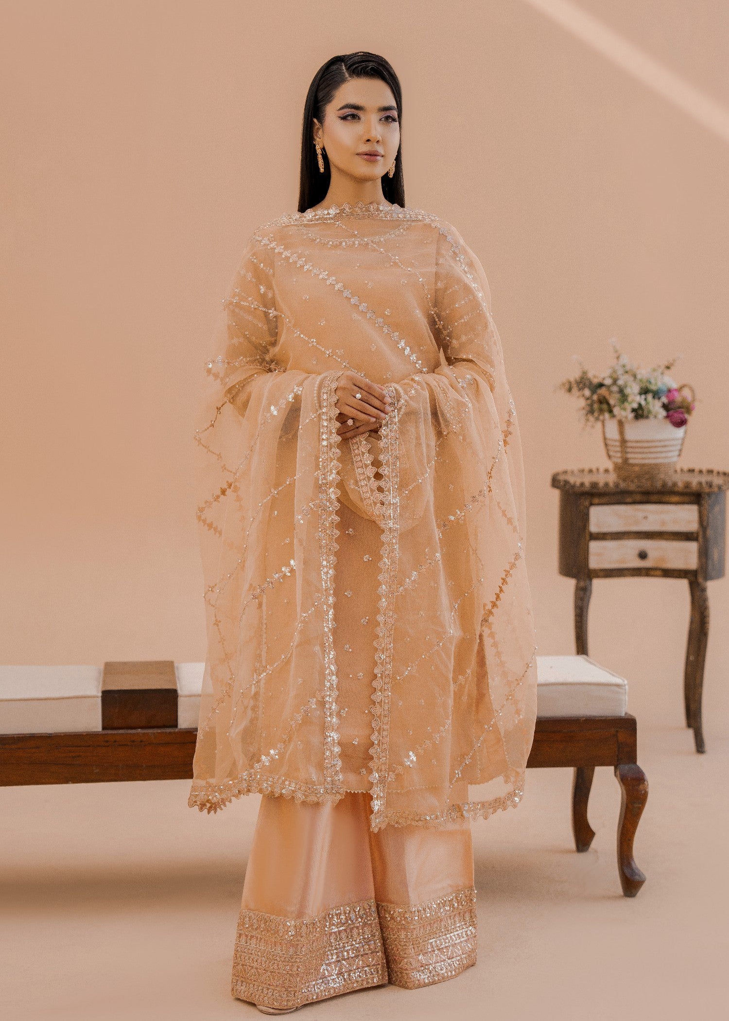 chiffon Kurta Set in Buttercream