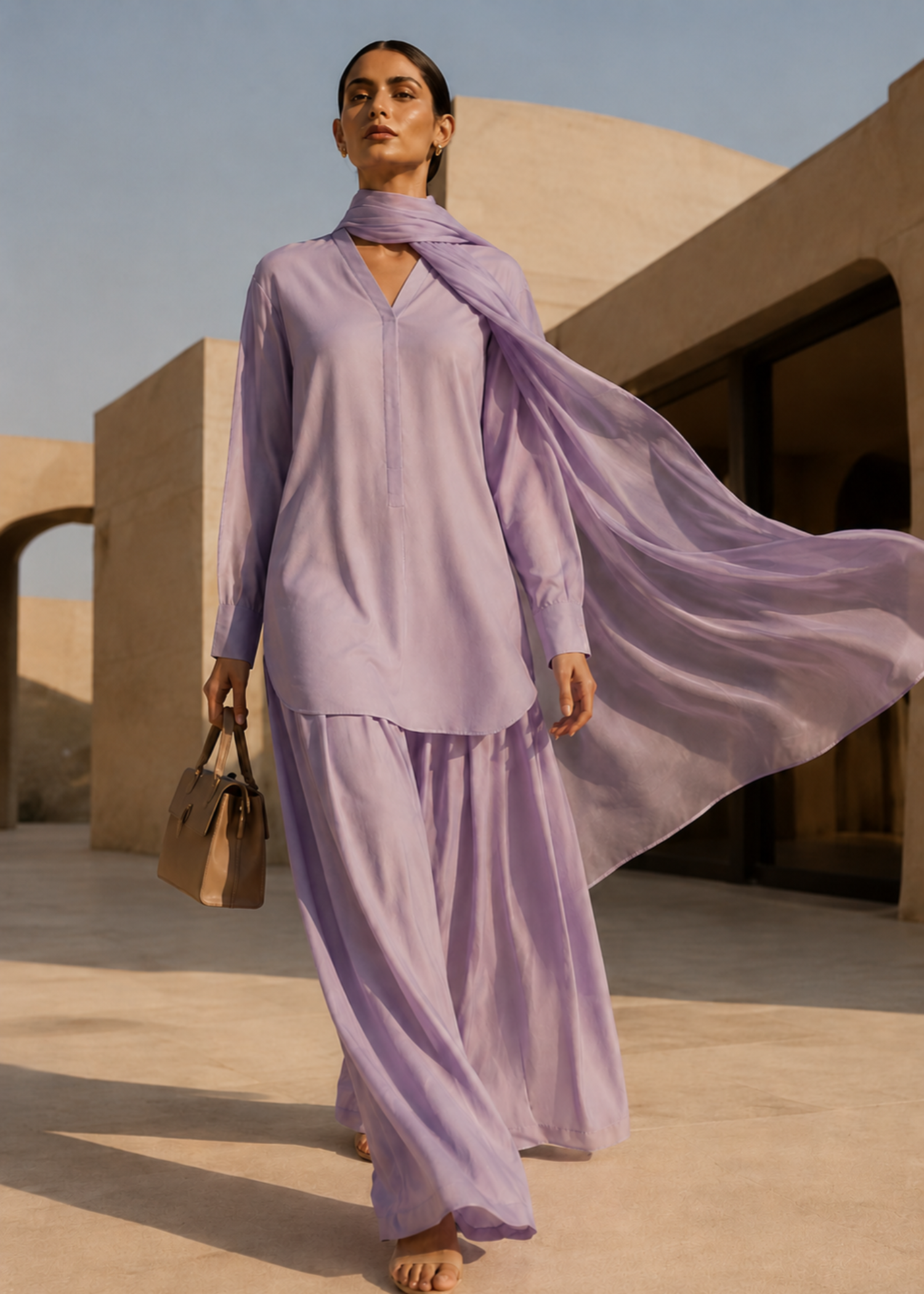 pure cotton Kurta Set in Lilac