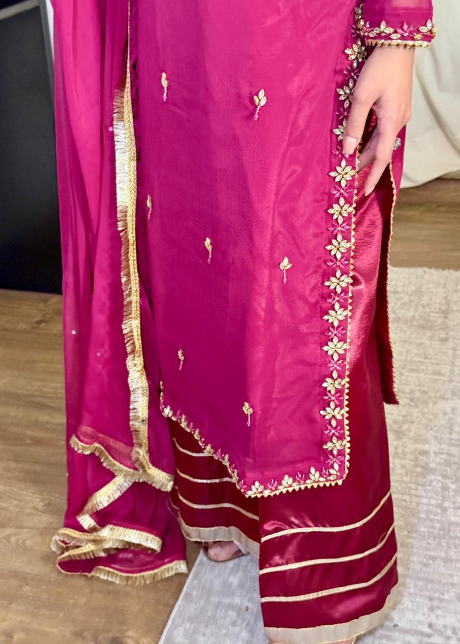 chiffon Sharara in Shocking pink