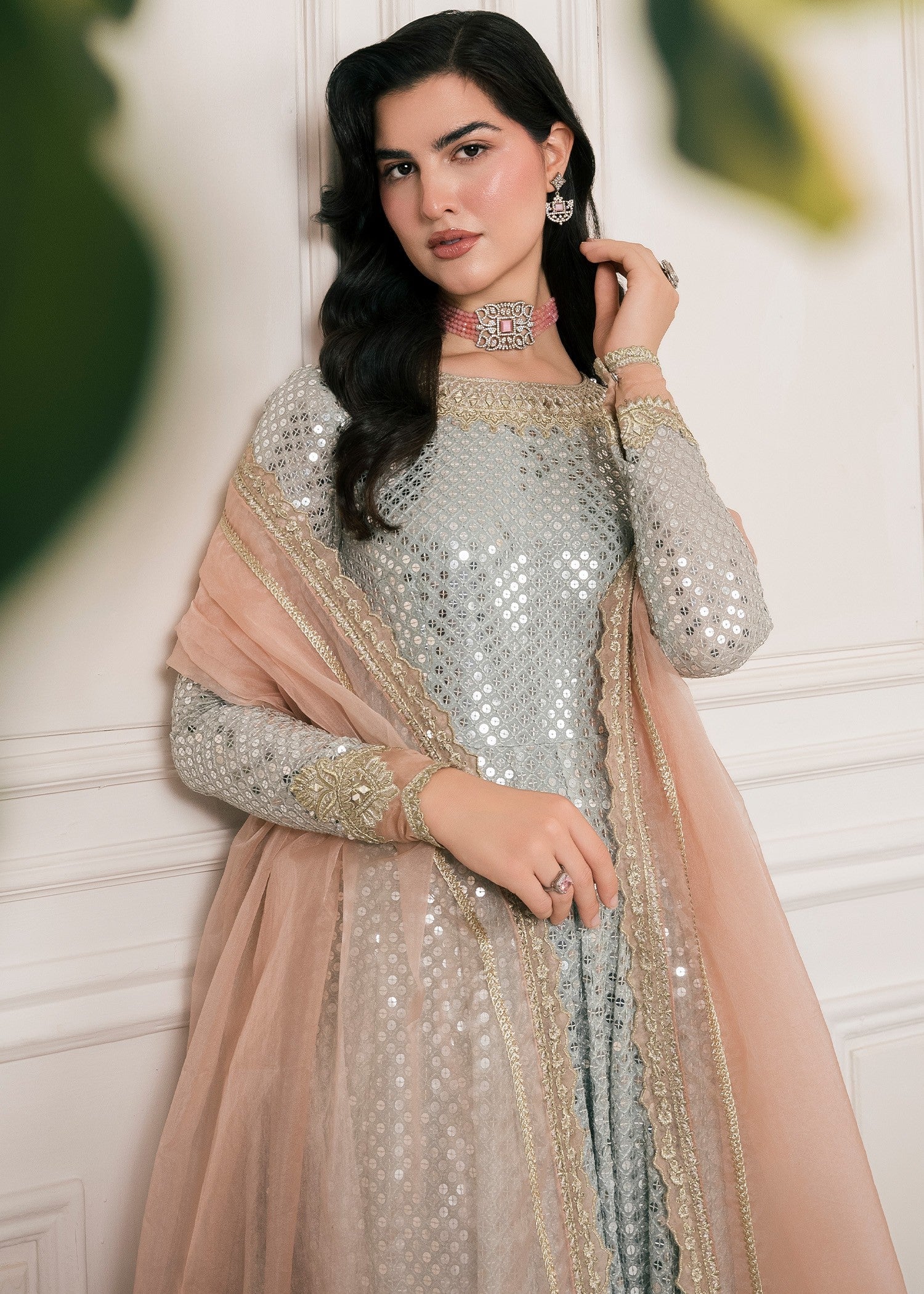 chikankari cotton Pishwas in Ice blue