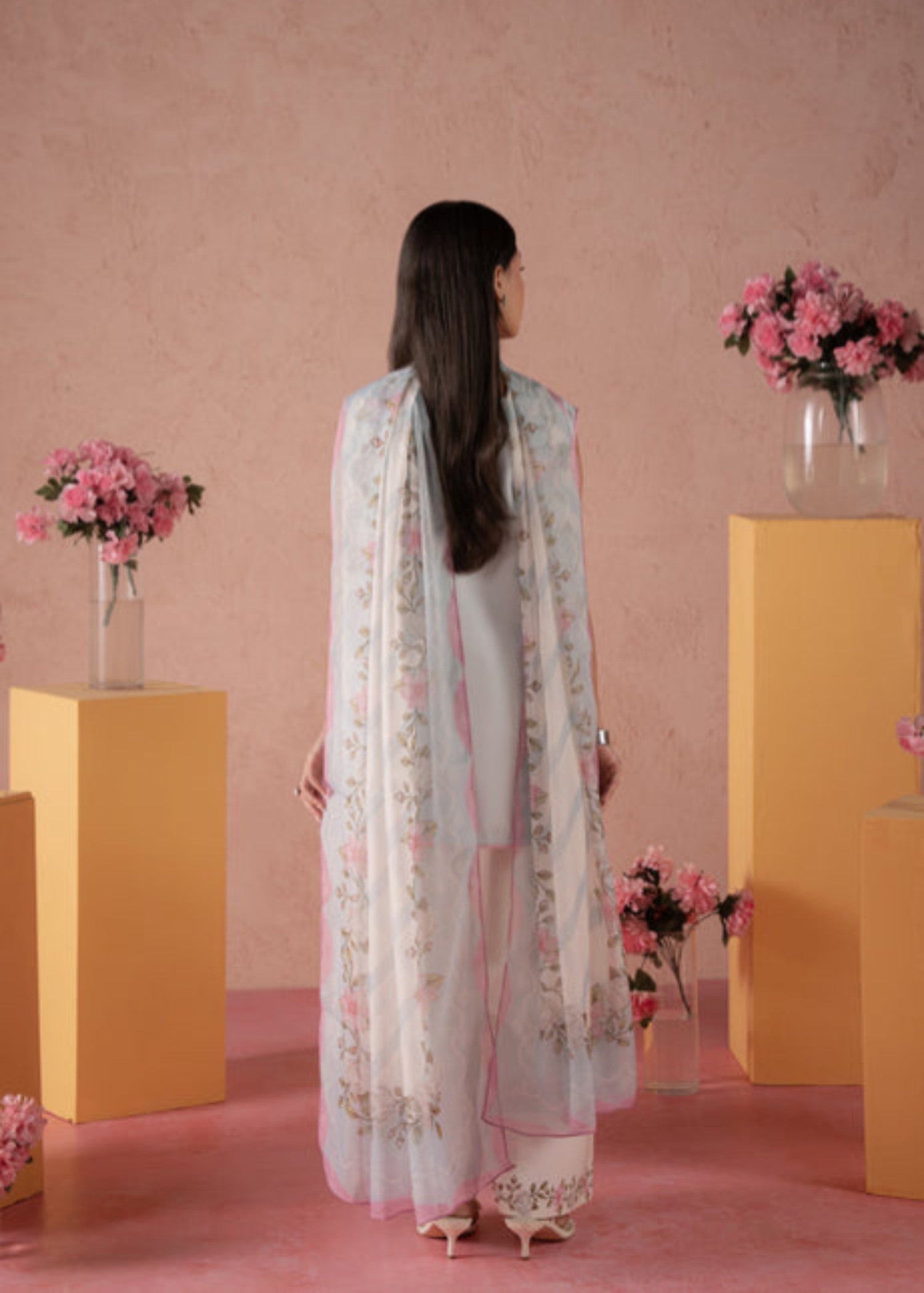 crepe Kurta Set in Ice blue