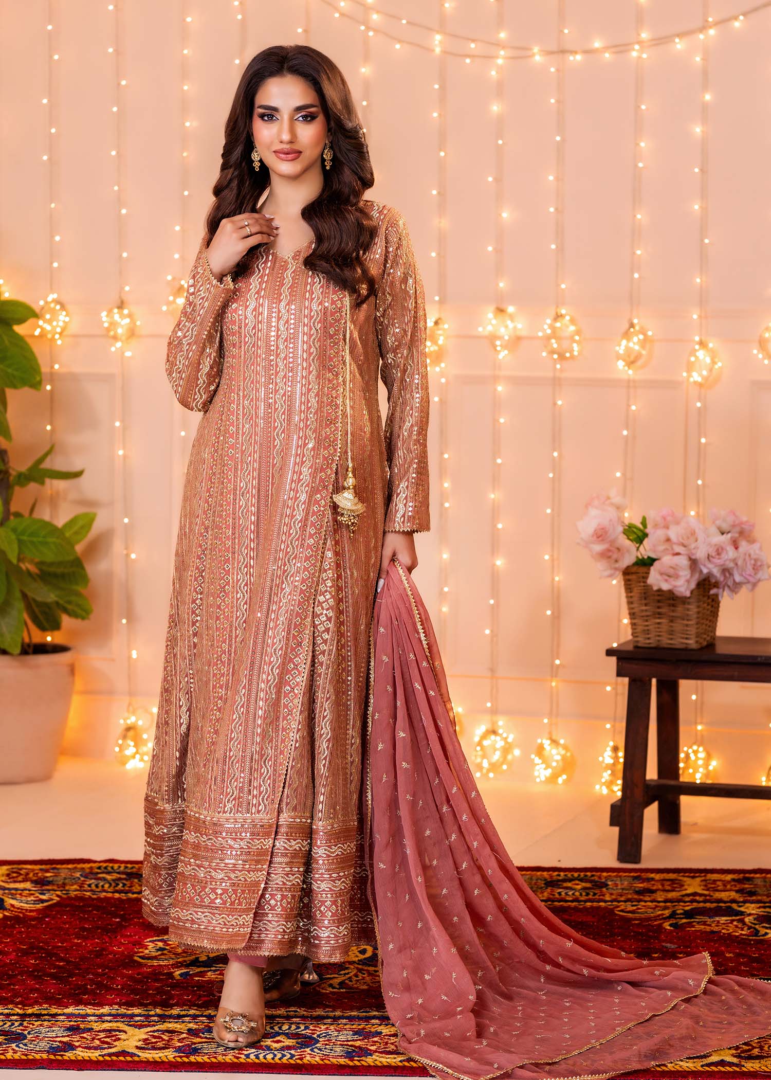 chiffon Angrakha in Coral pink