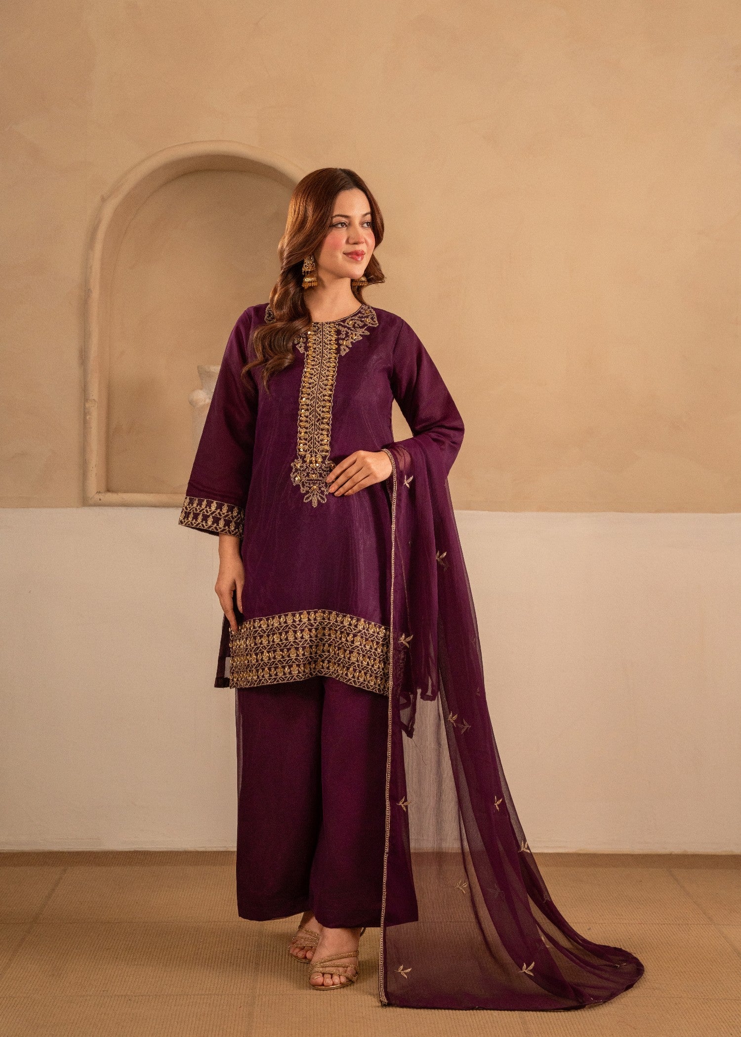 chiffon Kurta Set in Purple