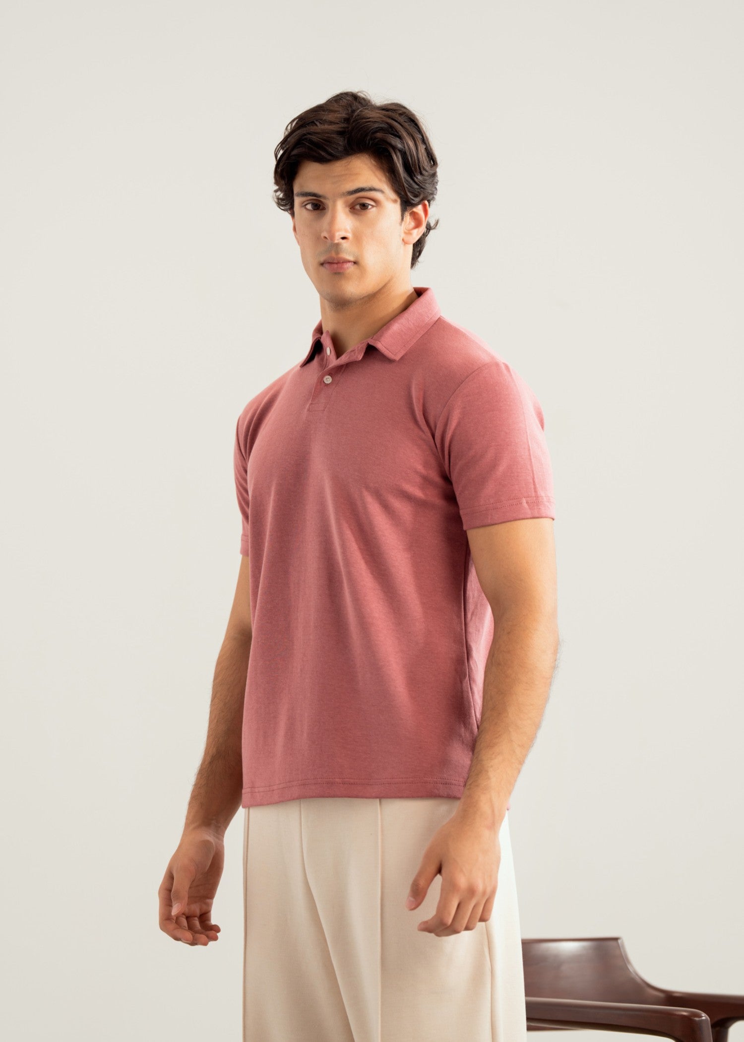interlock knit Polo Shirt in Pink