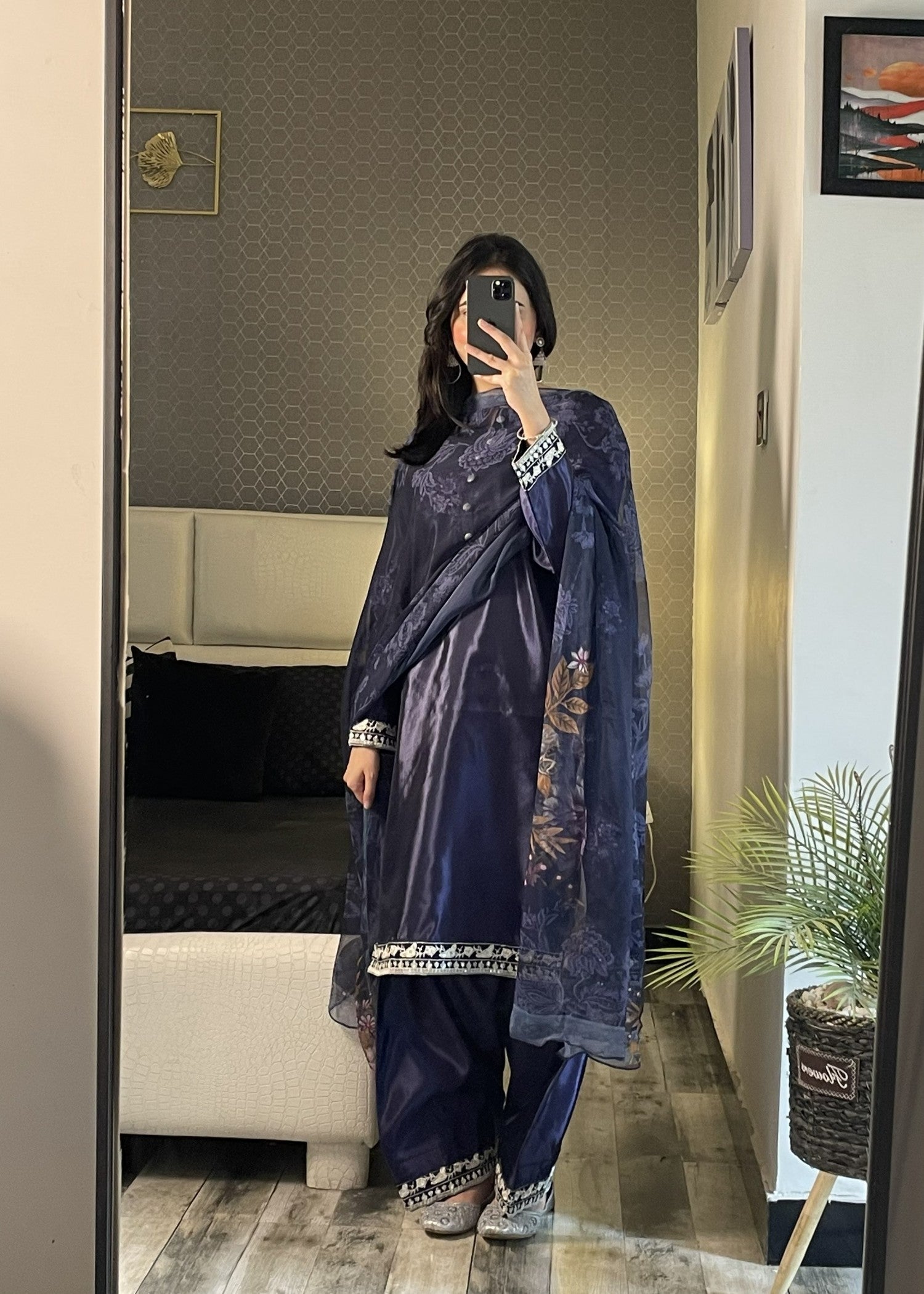 silk Kurta Set in Navy blue