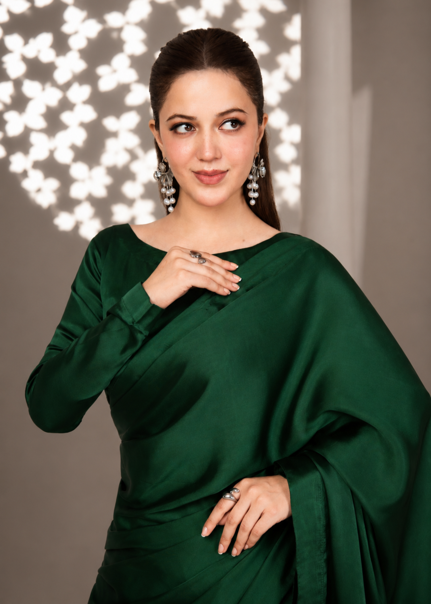 silk Saree in Bottle green