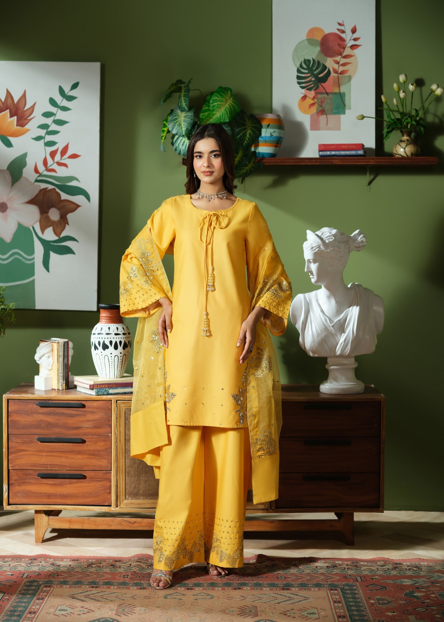 cambric Kurta Set in Mellow yellow