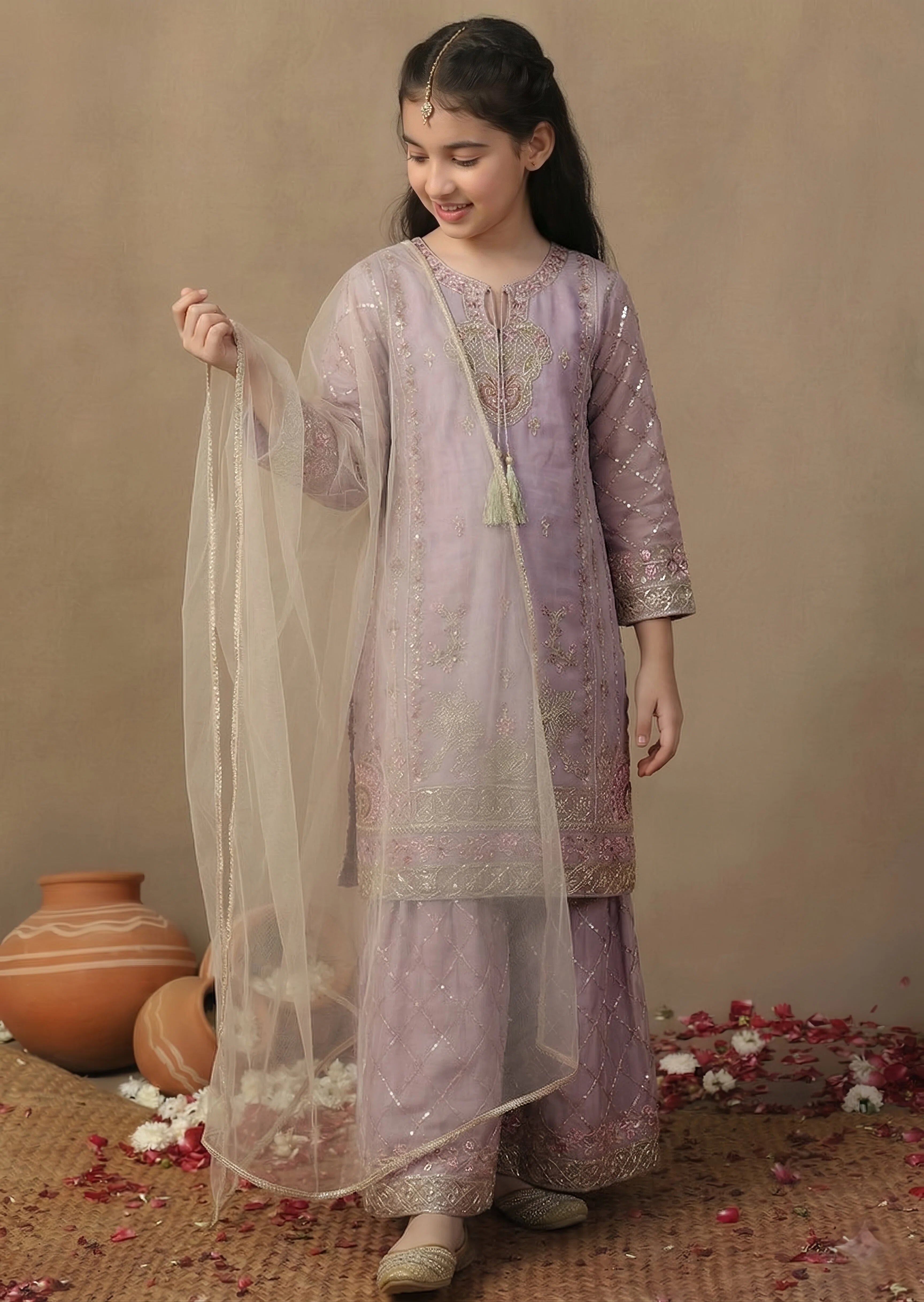 organza Gharara in Lilac
