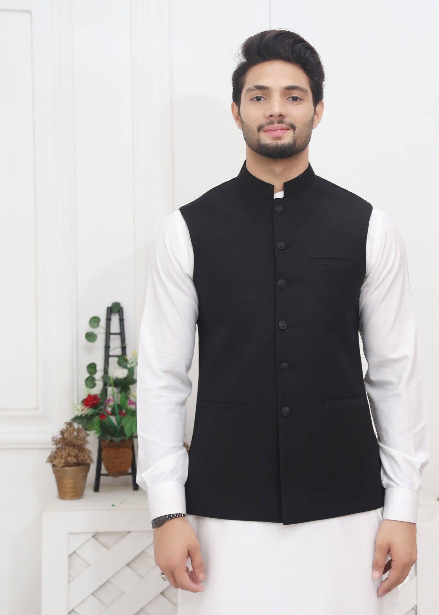 tropical Waistcoat in Black