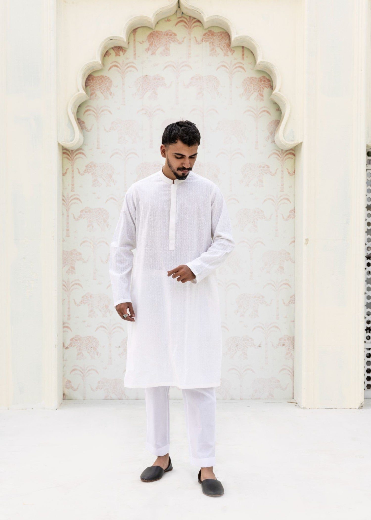 schiffli Kurta in White
