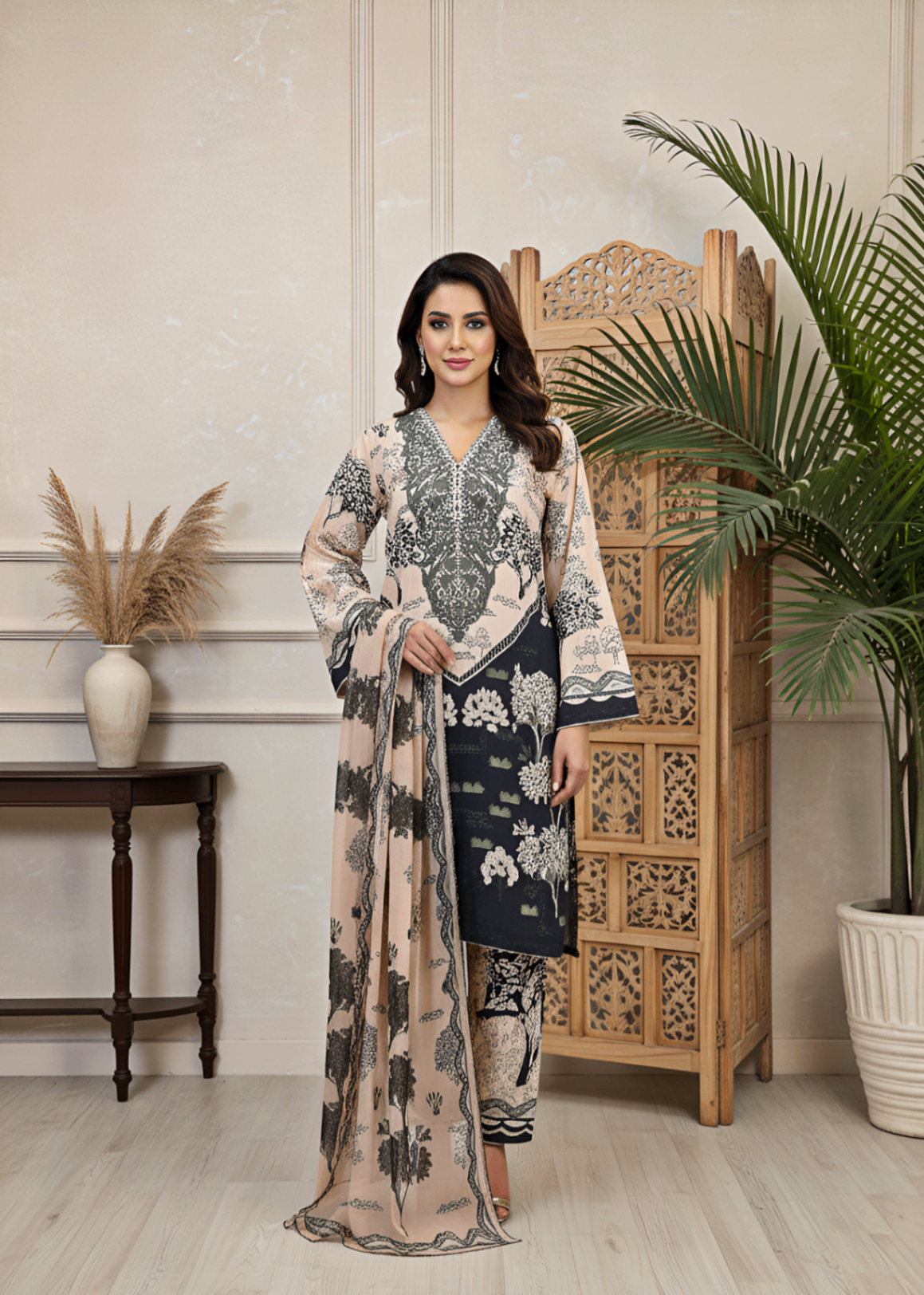 poly viscose Kurta Set in Peach pink