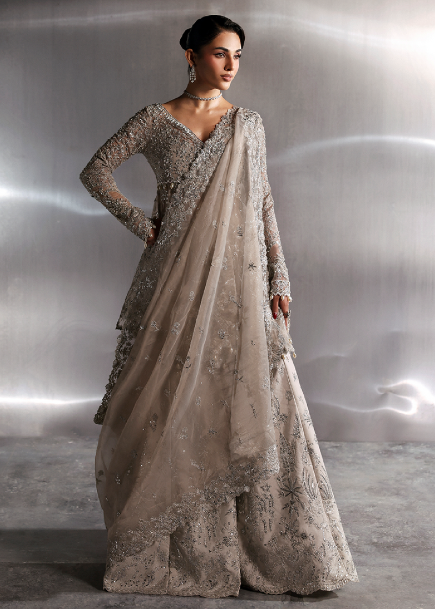 organza Unstitched in Camel brown