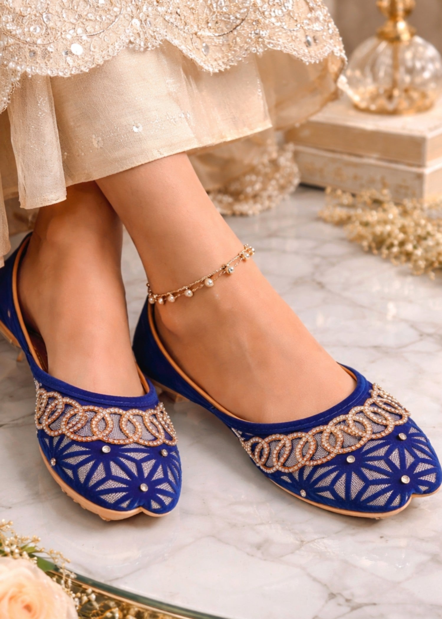 Khussa in Blue by - High Quality Women Khussa UZP4472