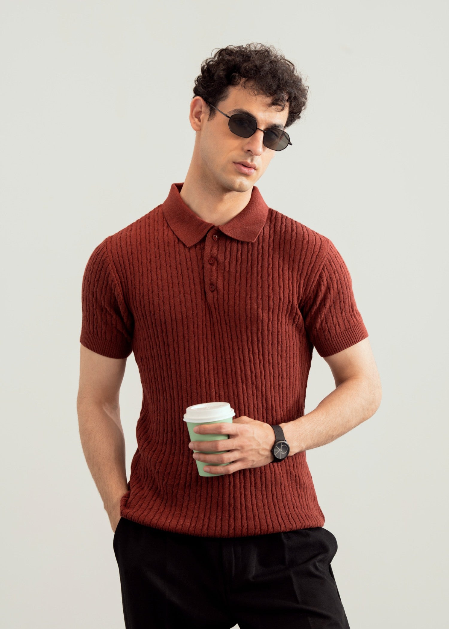 cotton Polo Shirt in Rust orange