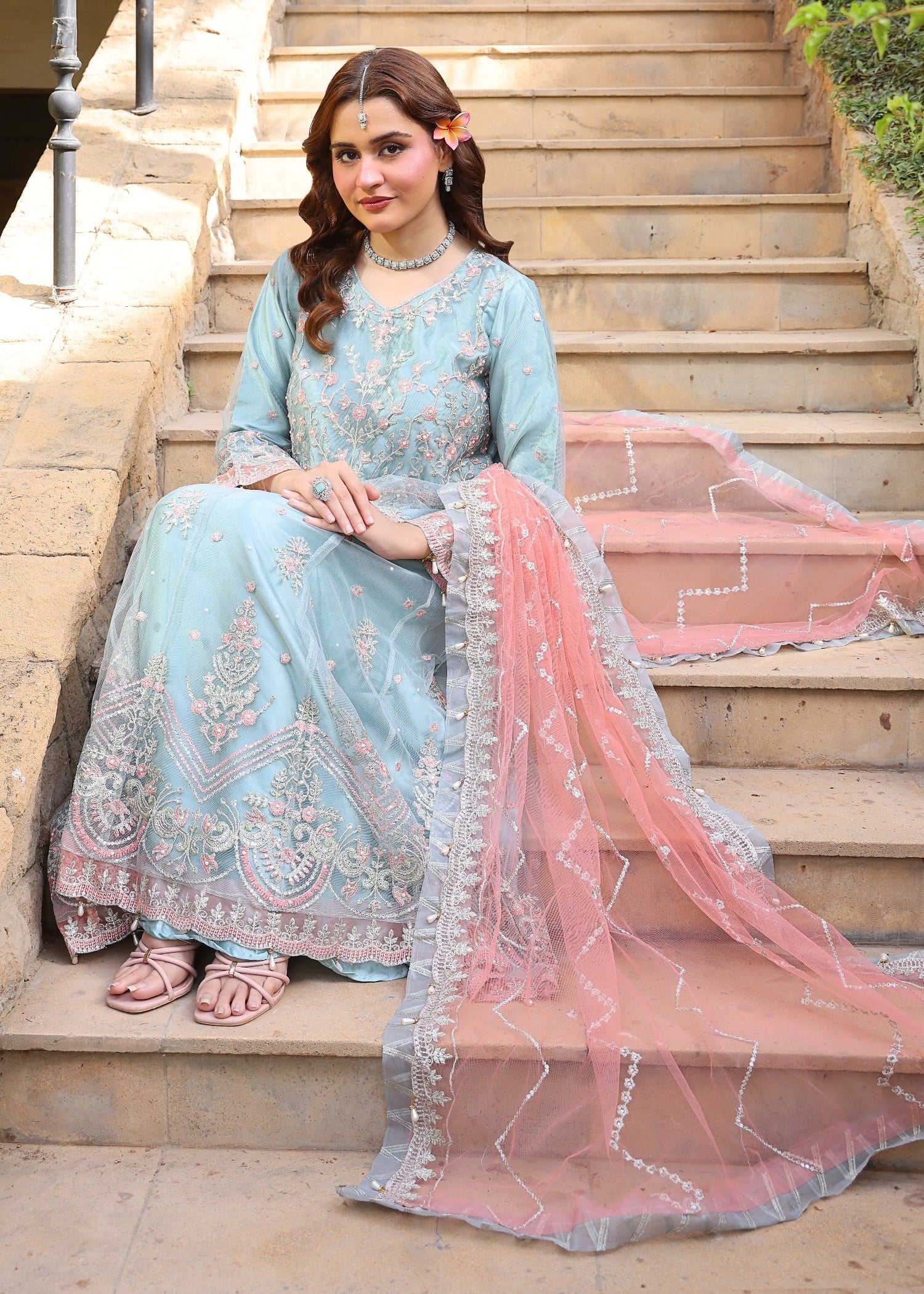 net Pishwas in Sky blue