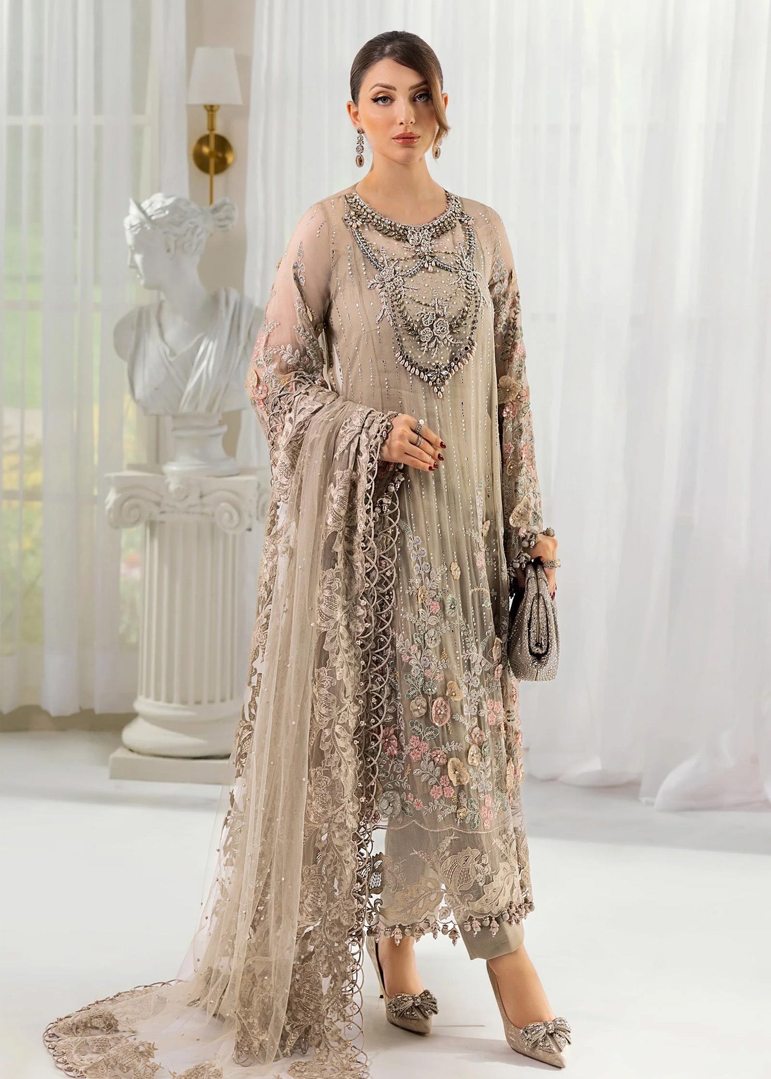 organza Unstitched in Beige