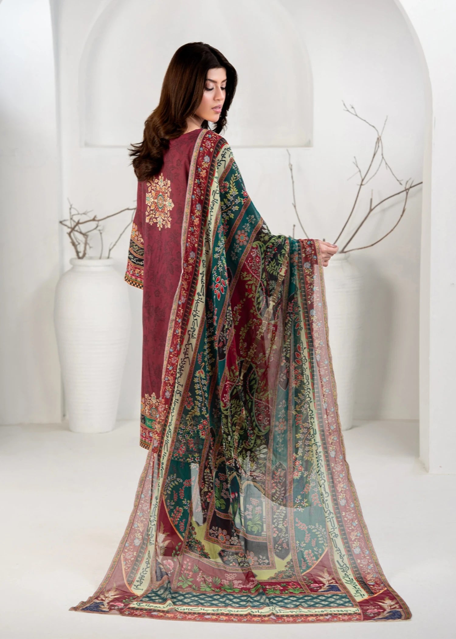 blended cambric Kurta Set in Maroon