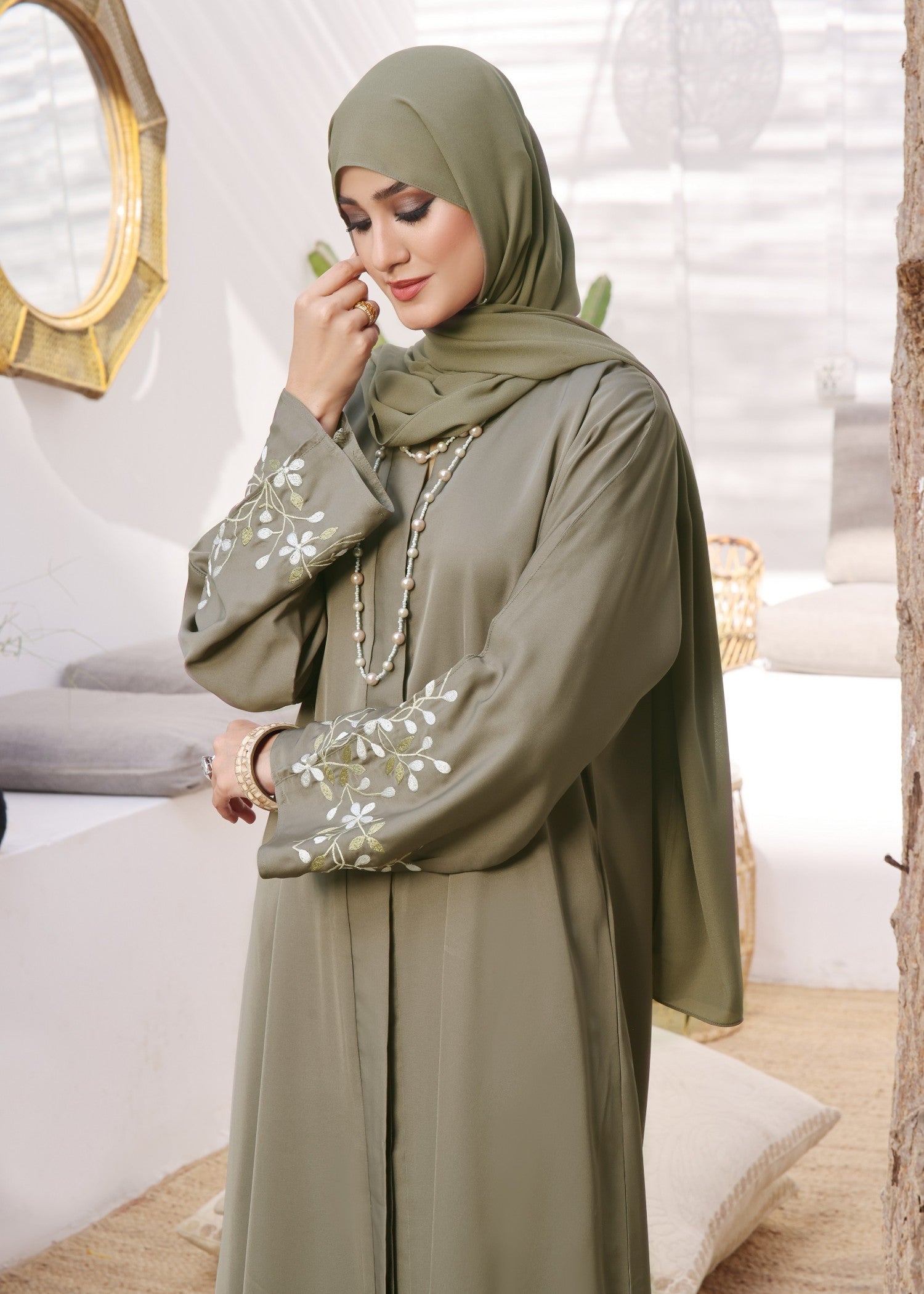 nidha Abaya in Olive green